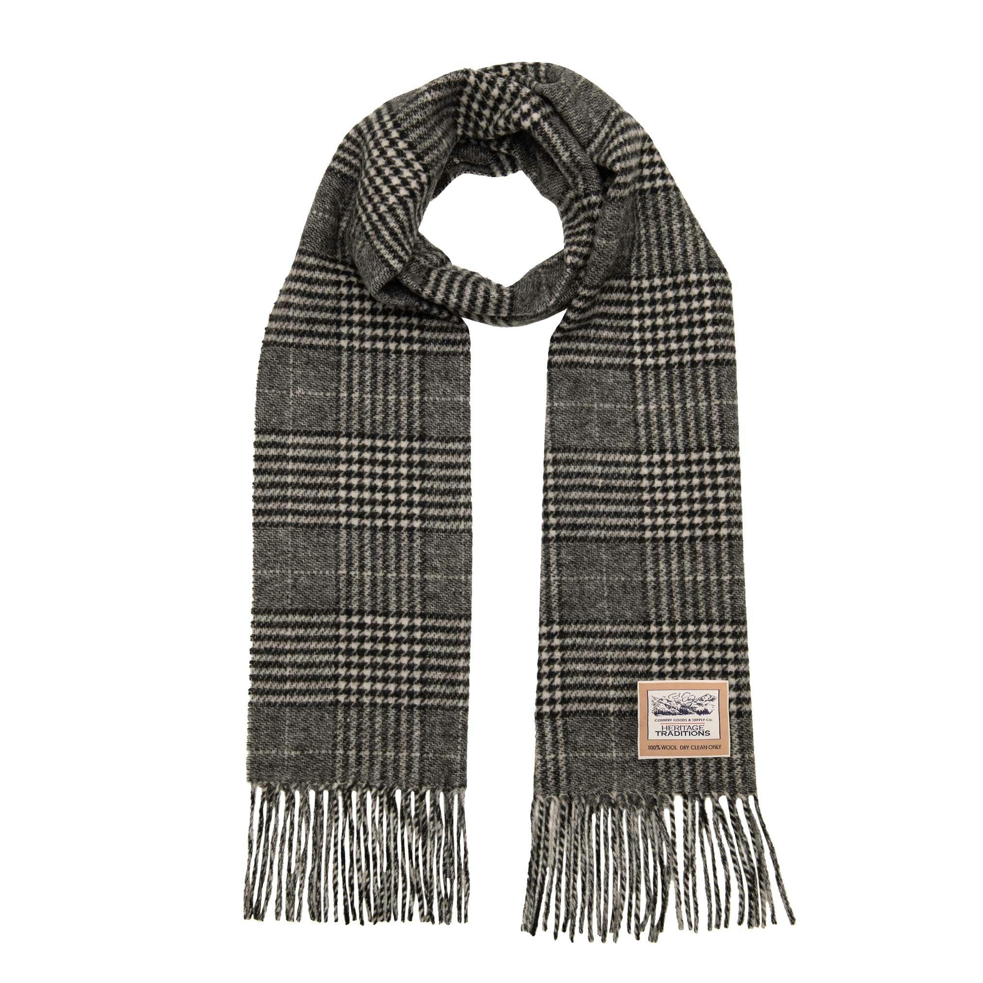 Heritage Traditions Blue/Green Prince Of Wales Checked Wool Scarf - Charcoal