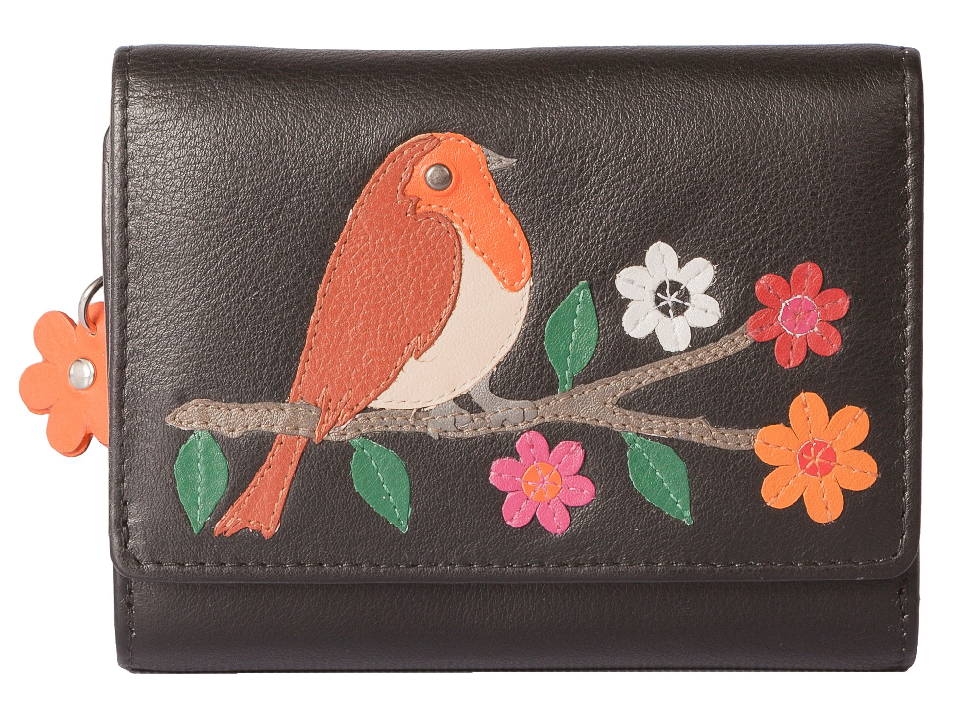 Mala Leather Black Robin Trifold Leather Rfid Protected Purse