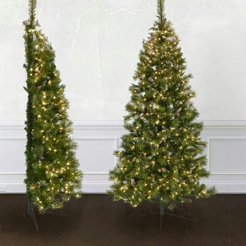 Rackhams Light/Green Artificial Half Christmas Tree With Warm Led And Metal Stand, Realistic Pine Needles, Full Branches, Easy Assembly Xmas Tree - 6Ft - Christmas Tree