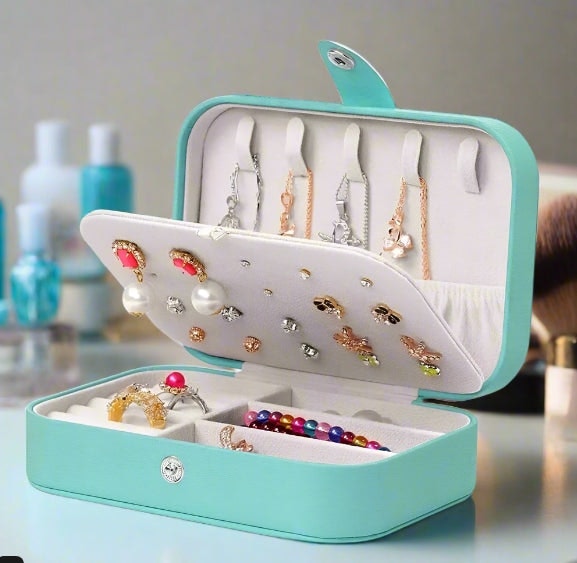 Modcraft Blue Portable Leather Jewelry Box Travel Case For Rings Necklaces Earrings Storage