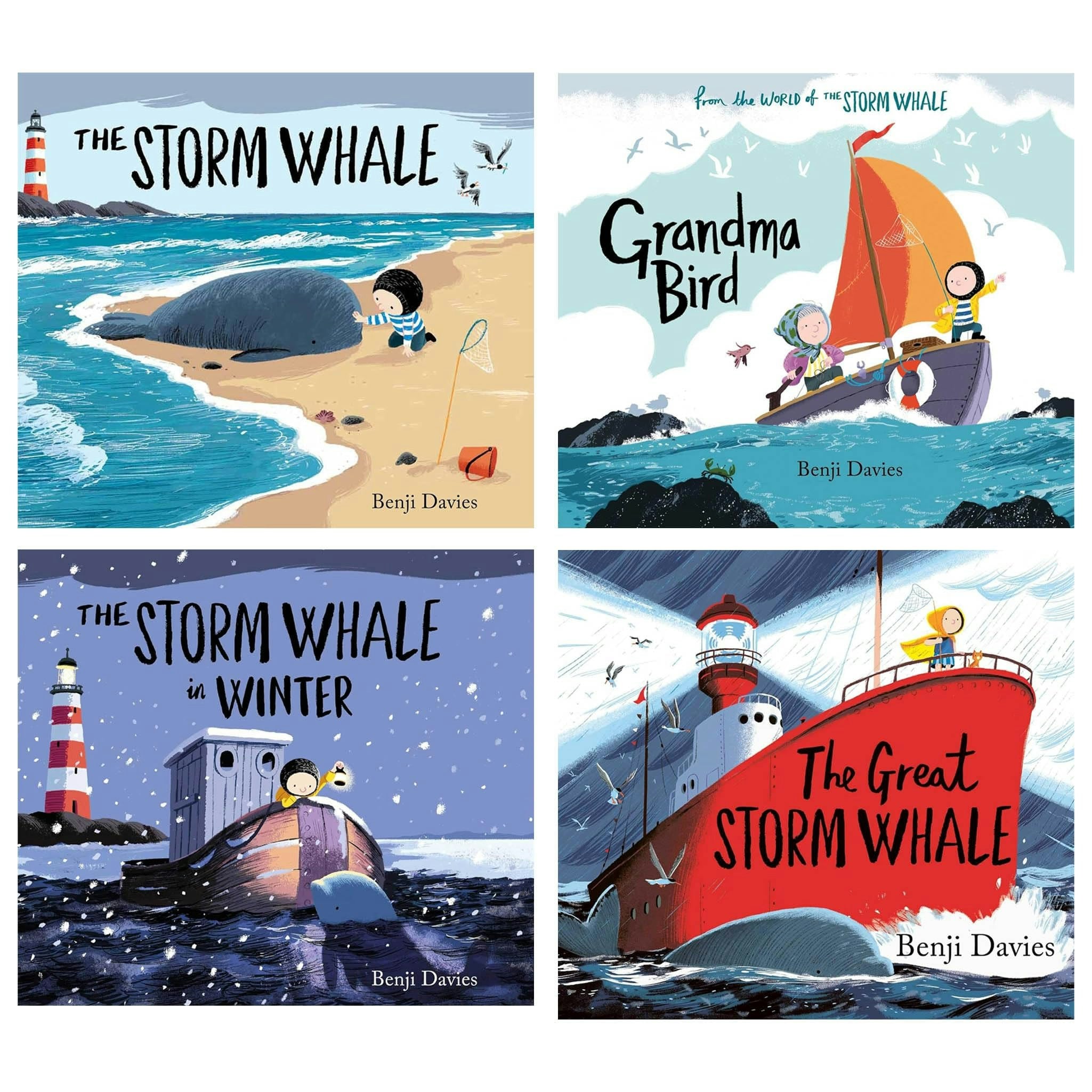 Various Publishers Storm Whale Series 4 Books Collection Set (The Storm Whale, The Storm Whale In Winter, Grandma Bird And The Great Storm Whale)