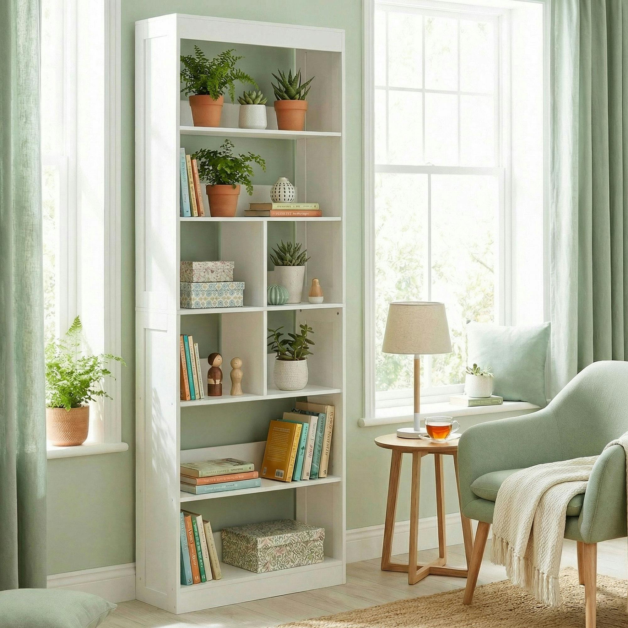 Homcom White Bookcase, 6-Tier Bookshelf With Anti-Tipping Design