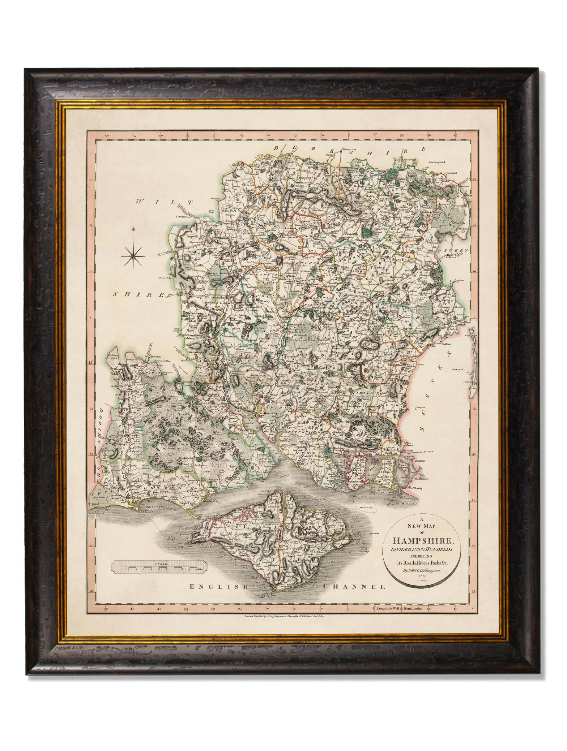 Exceptional Art Black C.1806 County Maps Of England - 84 X 70Cm - Hampshire
