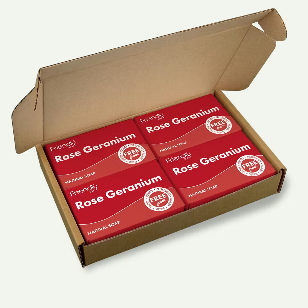 Friendly Soap - Rose Geranium Natural Soap - 4 X 95G - 95G - Natural Handmade Soap - 4