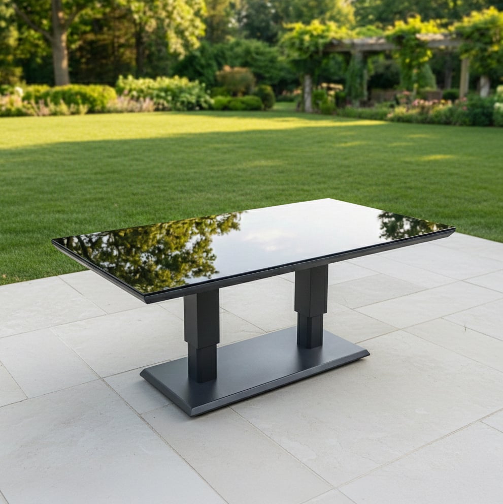 Fimous Dark/Grey Aluminum Adjustable Dining Or Coffee Table