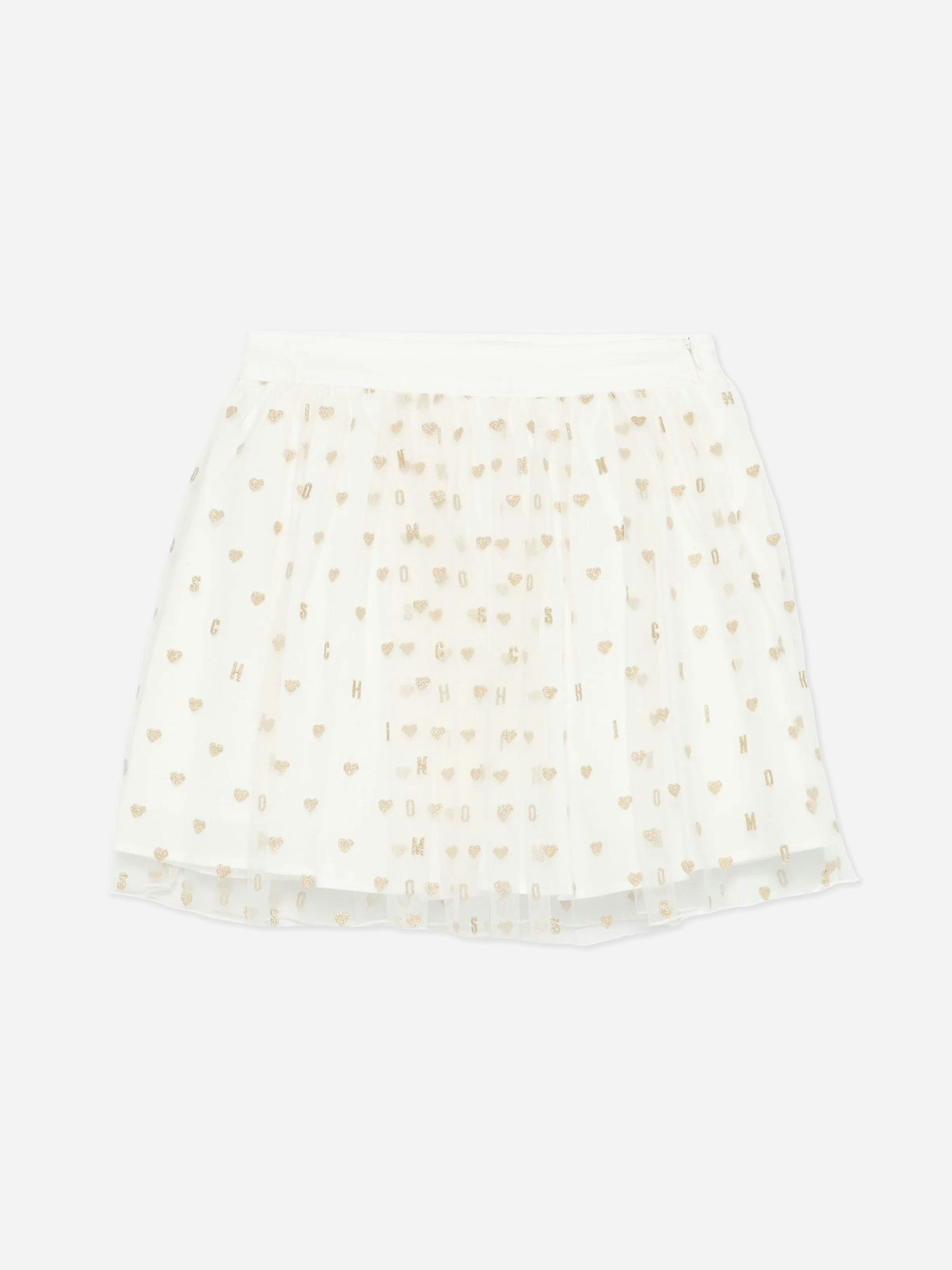 Moschino Kids Girls Ivory Moschino Hearts Skirt In - 14 Yrs