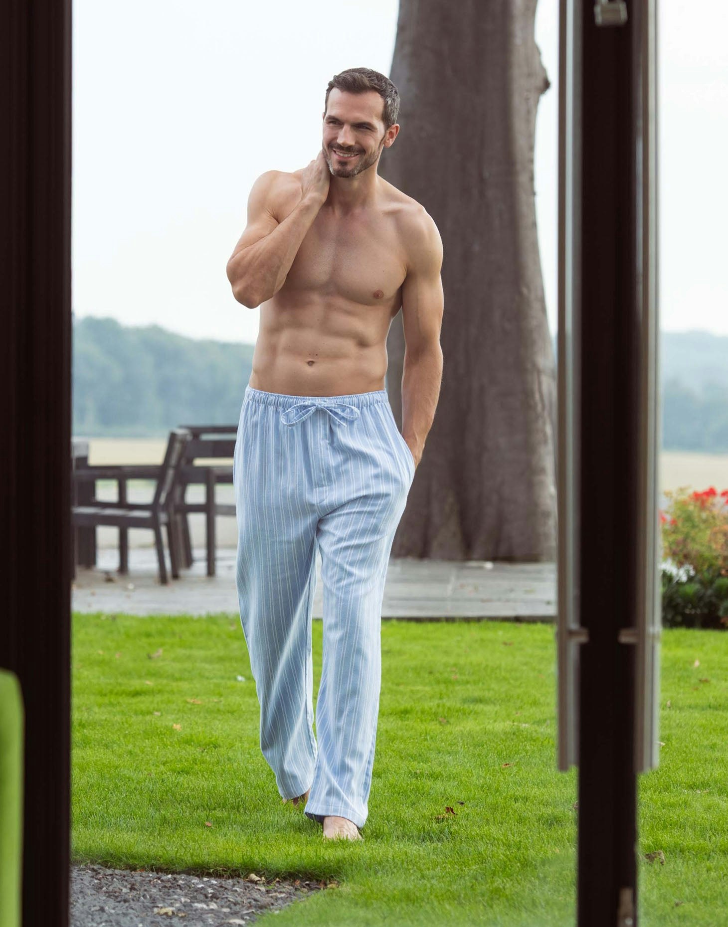 British Boxers Men's Blue Brushed Cotton Pyjama Trousers – Westwood Stripe - XX-Large