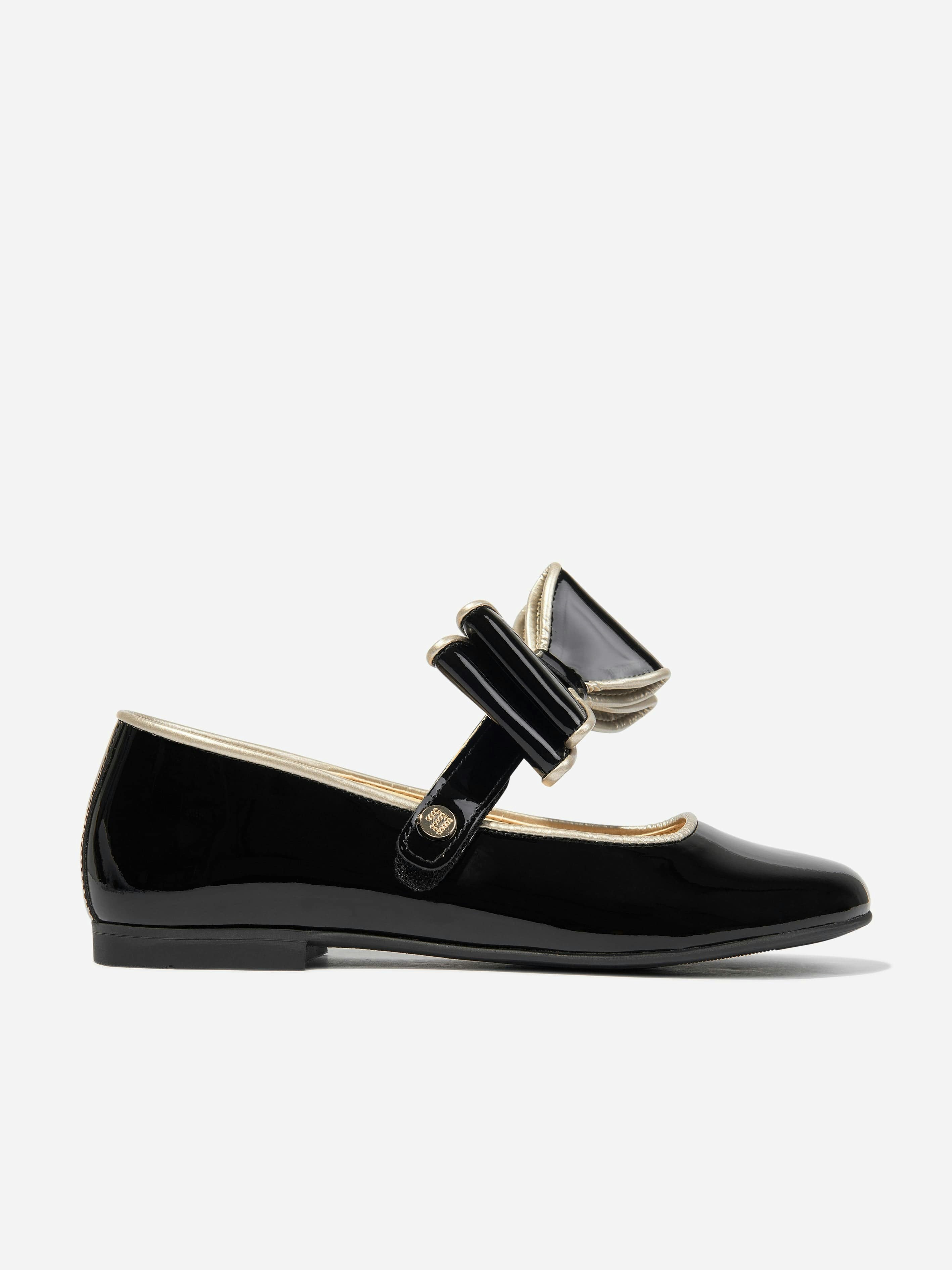 Andanines Girls Black Leather Mary Jane Bow Shoes In - Eu 31 Uk 12.5