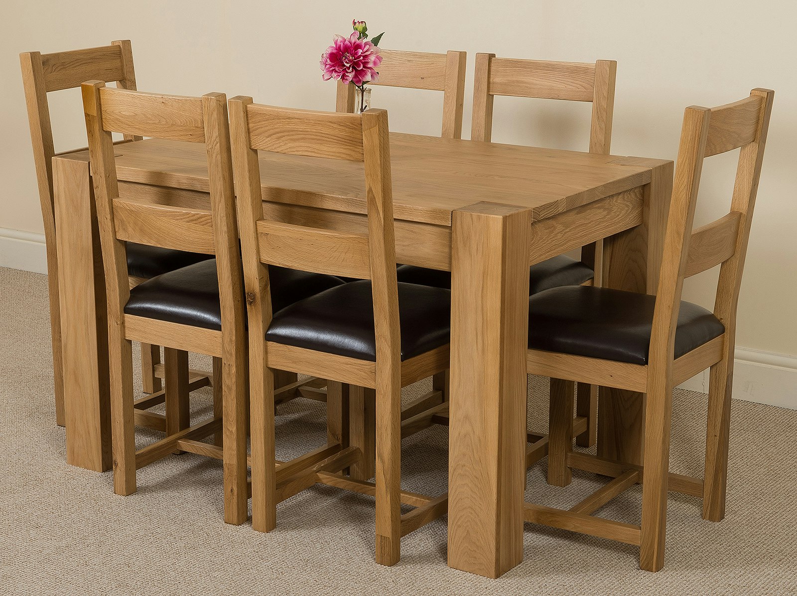 That's Furniture Kuba Oak Dining Table With Lincoln Oak Chairs - Natural Oak - 6 Chairs Small