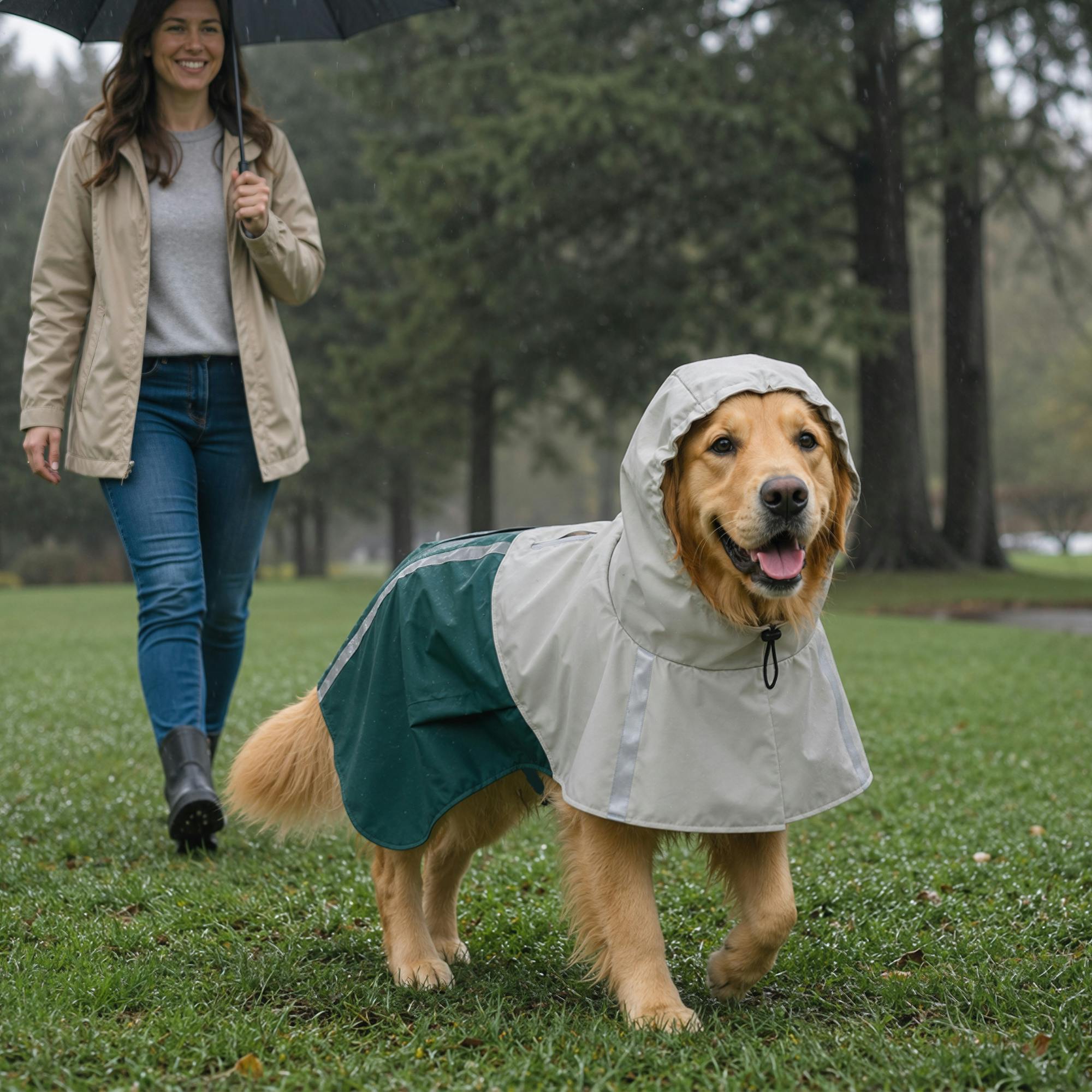 Pawhut Green/Cream/White Dog Raincoat With Hood, Dog Rain Jacket, For Dogs, - 110 X 72 X 0.5 Cm