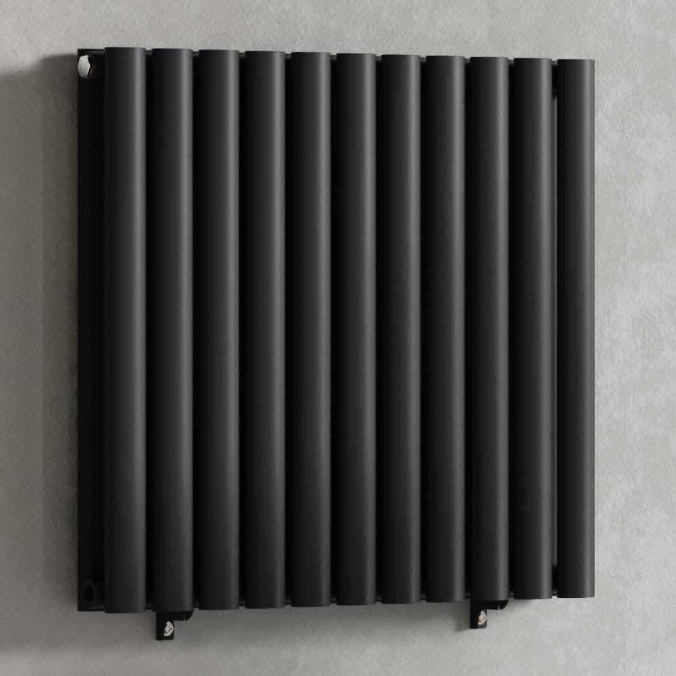 Myhomeware Black 660 X 600 Mm Modern Horizontal Column Designer Radiator Oval Double Panel Radiator Heater