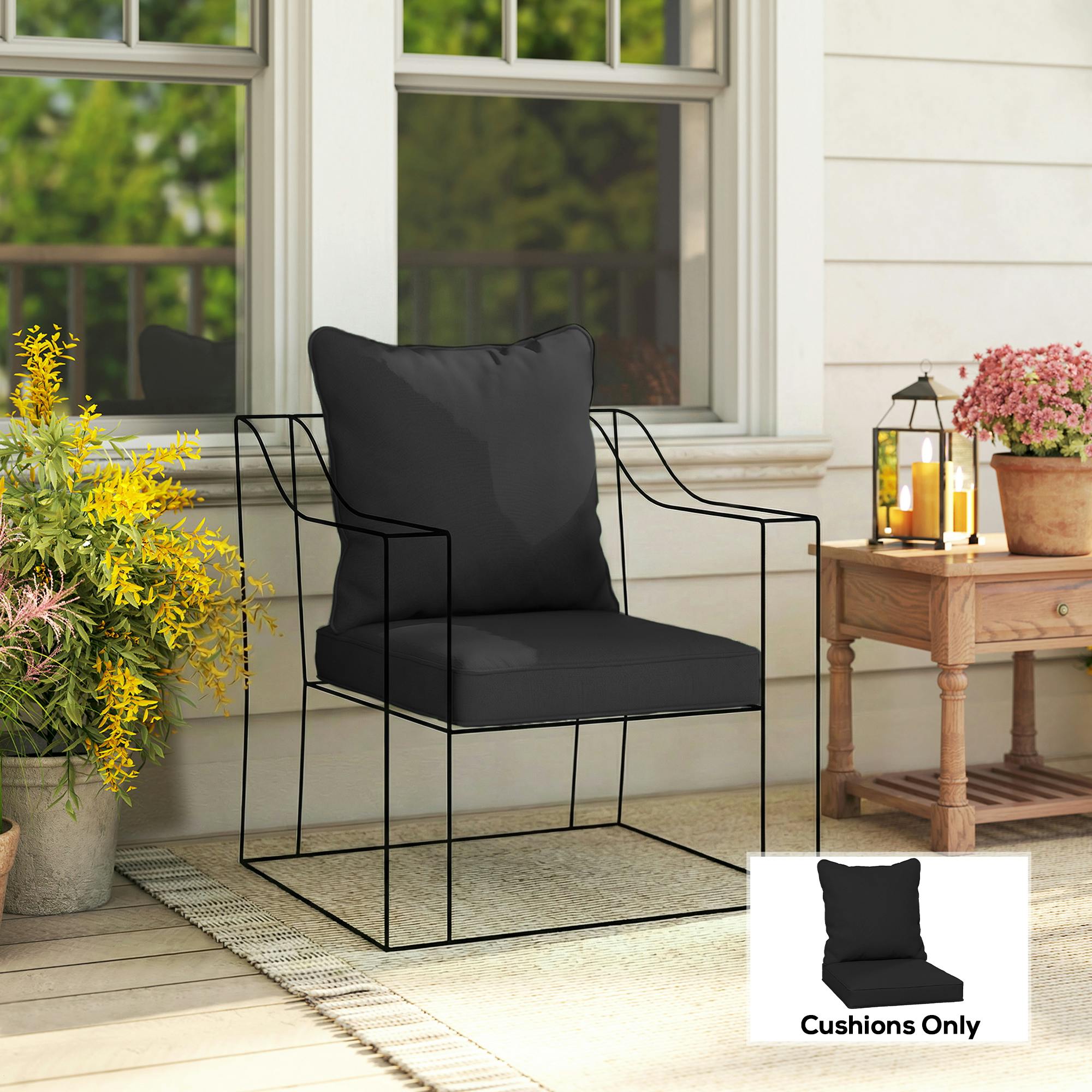 Rackhams Black Garden Chair Cushion With Seat & Back Pad, Cushion Only - Polyester - Modern