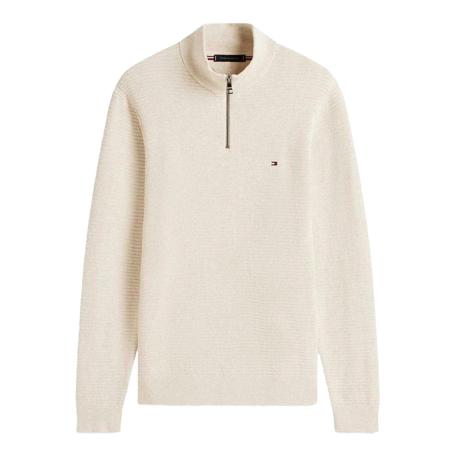 Tommy Hilfiger Men's Zip Neck Regular Jumper - Oatmilk - Xxl - Oatmilk - 100% Mixed