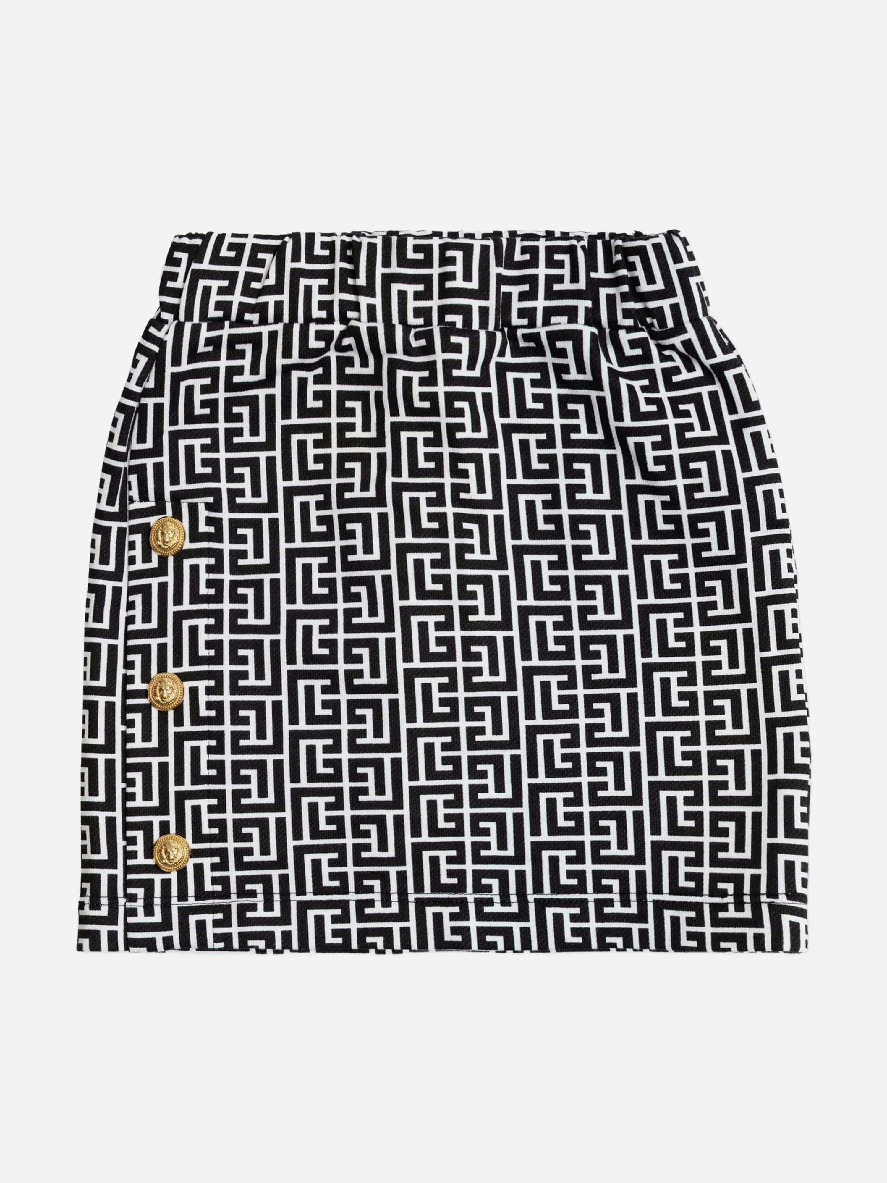 Balmain Girls Black Monogram Logo Skirt In - 10 Yrs