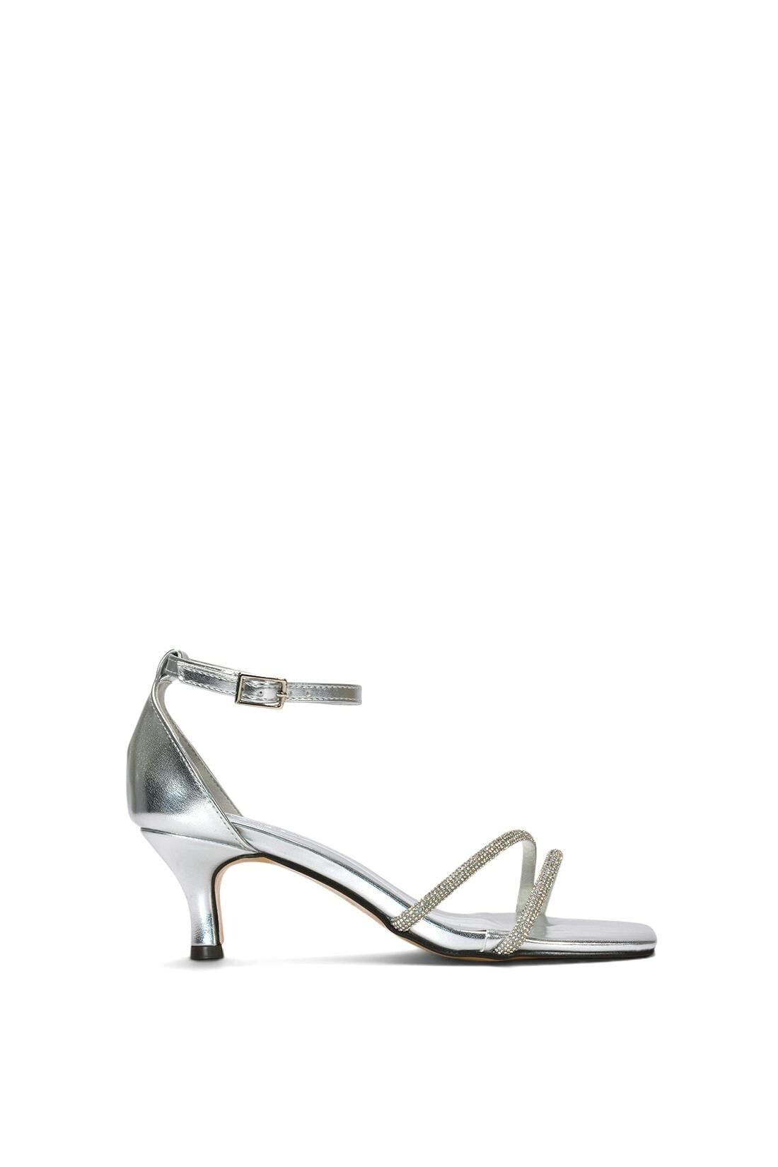Xy London Women's Silver Diamante Kitten Heel Ankle Strap Sandals - 8