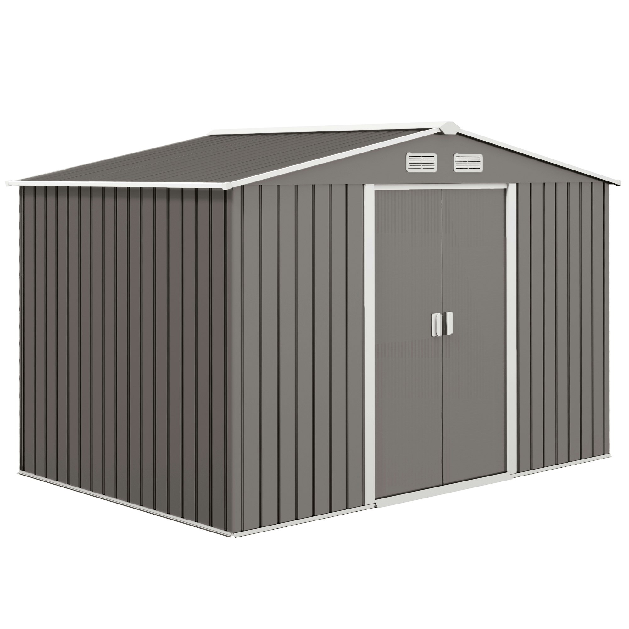 Outsunny Grey X 6Ft Galvanised Garden Storage Shed With Sliding Door, Size 9