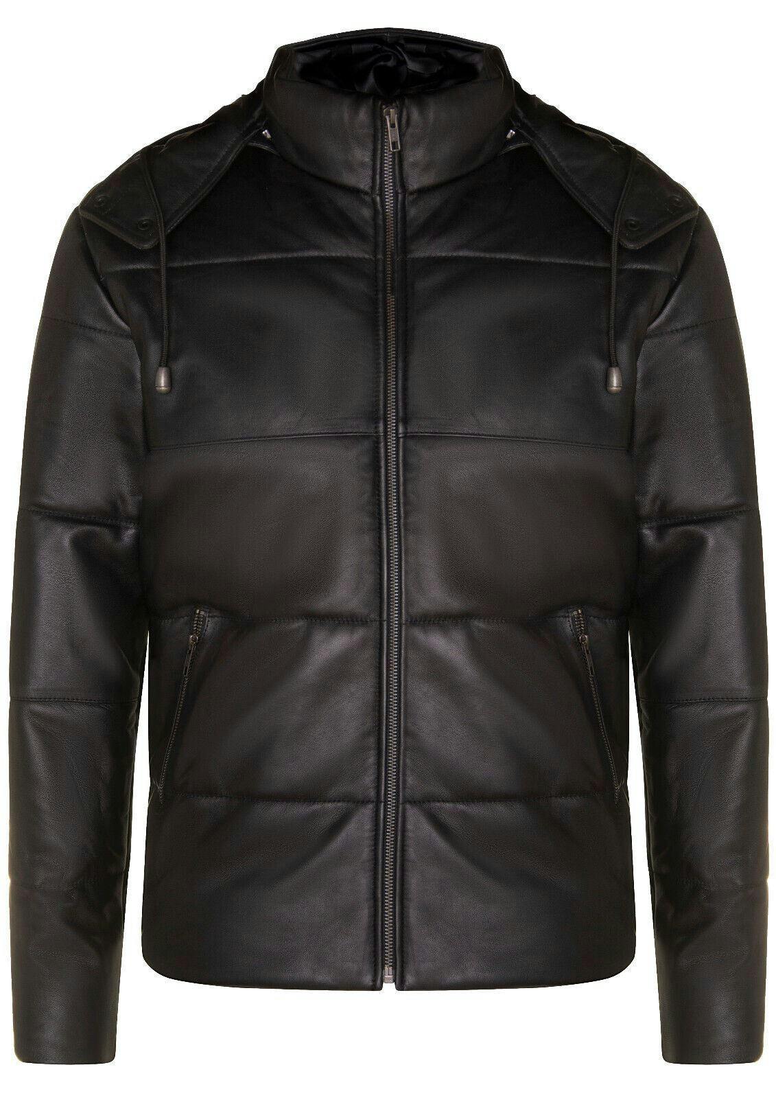 Infinity Leather Men's Black Puffer Leather Bomber Jacket-Augsburg - Uk 4XL | Eu 58 | Us 48