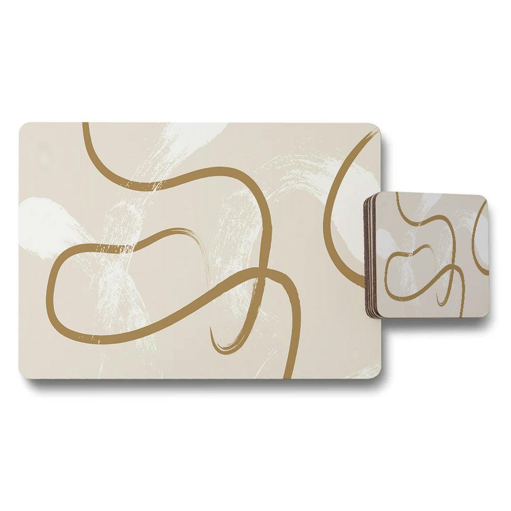 Benjamin Tate Design Gold/Beige Abstract Lines Placemats And Coaster Set Modern Dinnerware