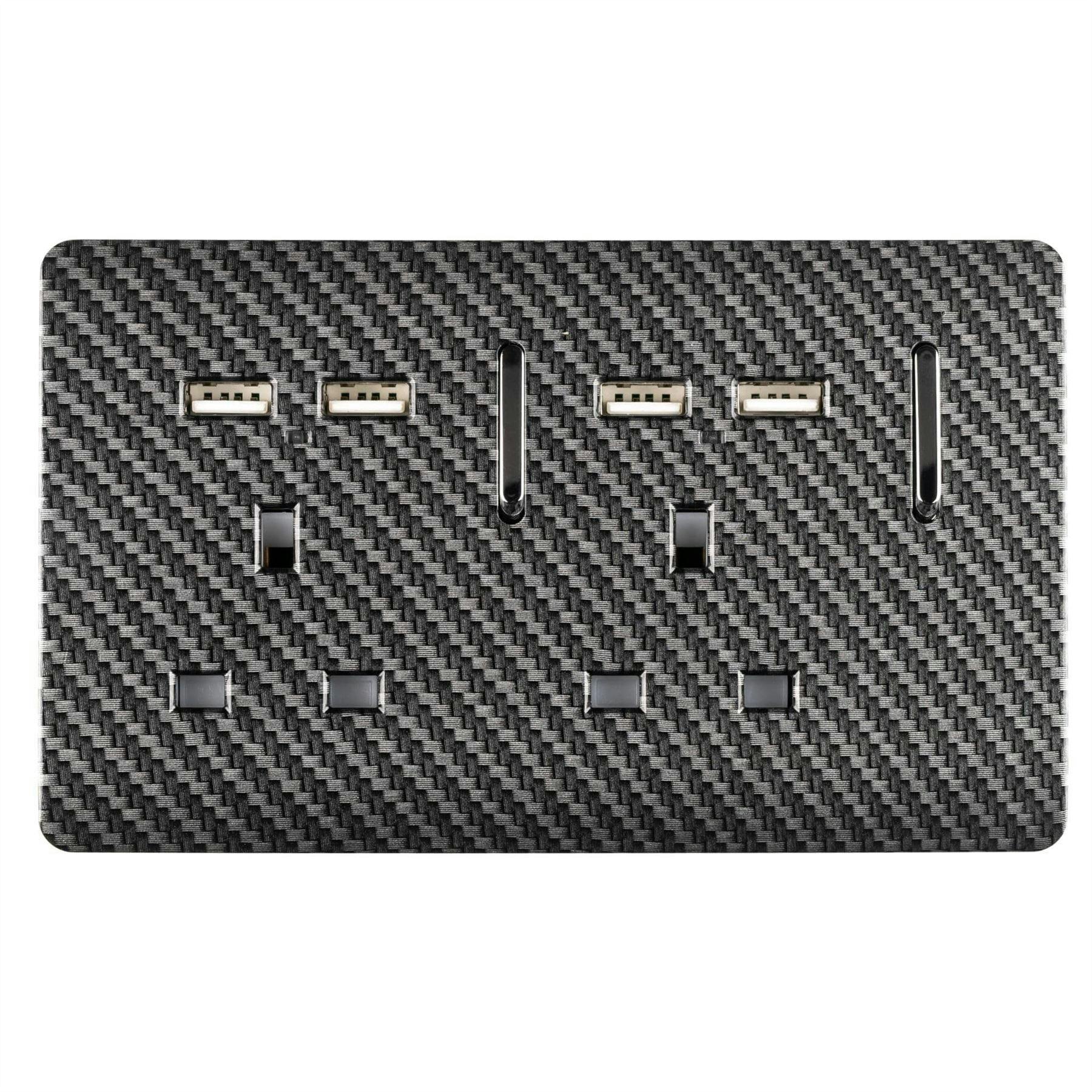 Trendi 2 Gang Artistic Modern Glossy Screwless Raised 13 Amp 240v Short 4 USB Type A Charging Points Double Chrome Switched Electrical Wall Plug Socket Carbon Fibre - ART-SKT213USBCF - Image 5