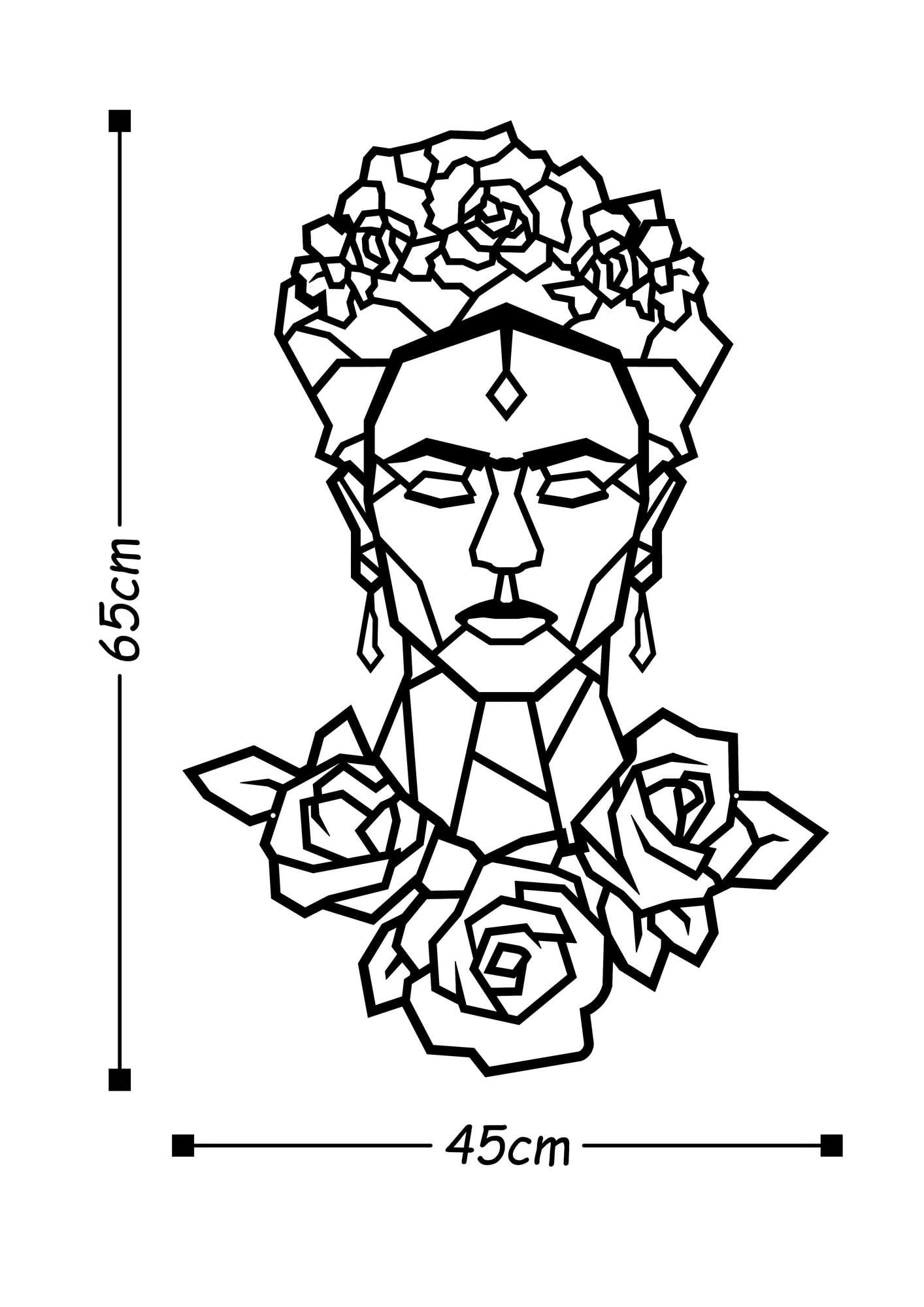 Decortie Black Modern Frida Metal Art Wall Home Decorative Ornament, - Metal