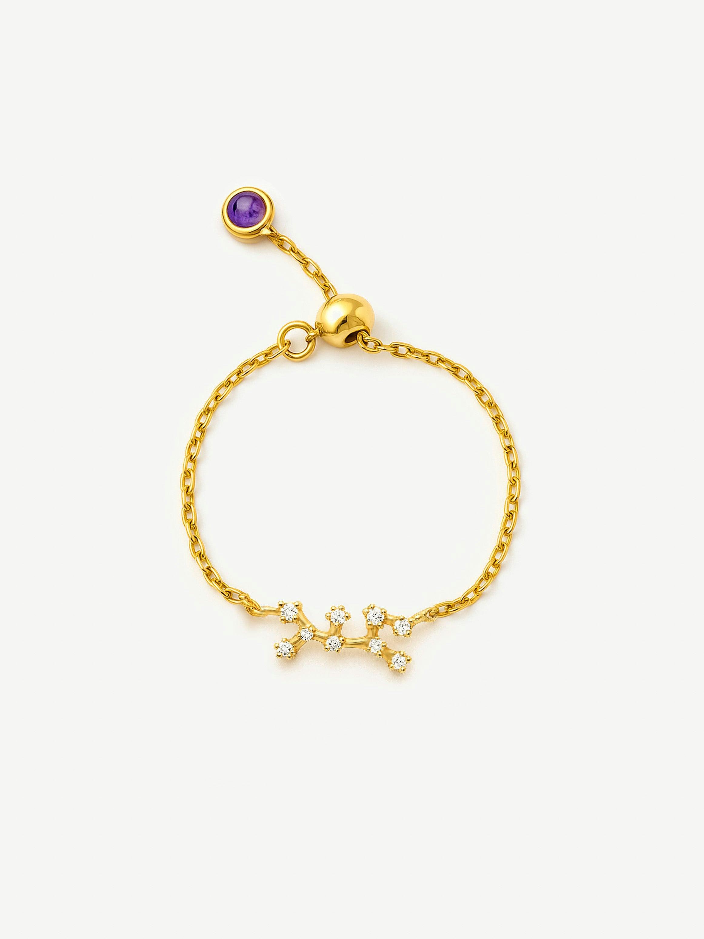 Muchv Gold/Silver Adjustable Constellation Chain Ring - Or Plated - Sagittarius