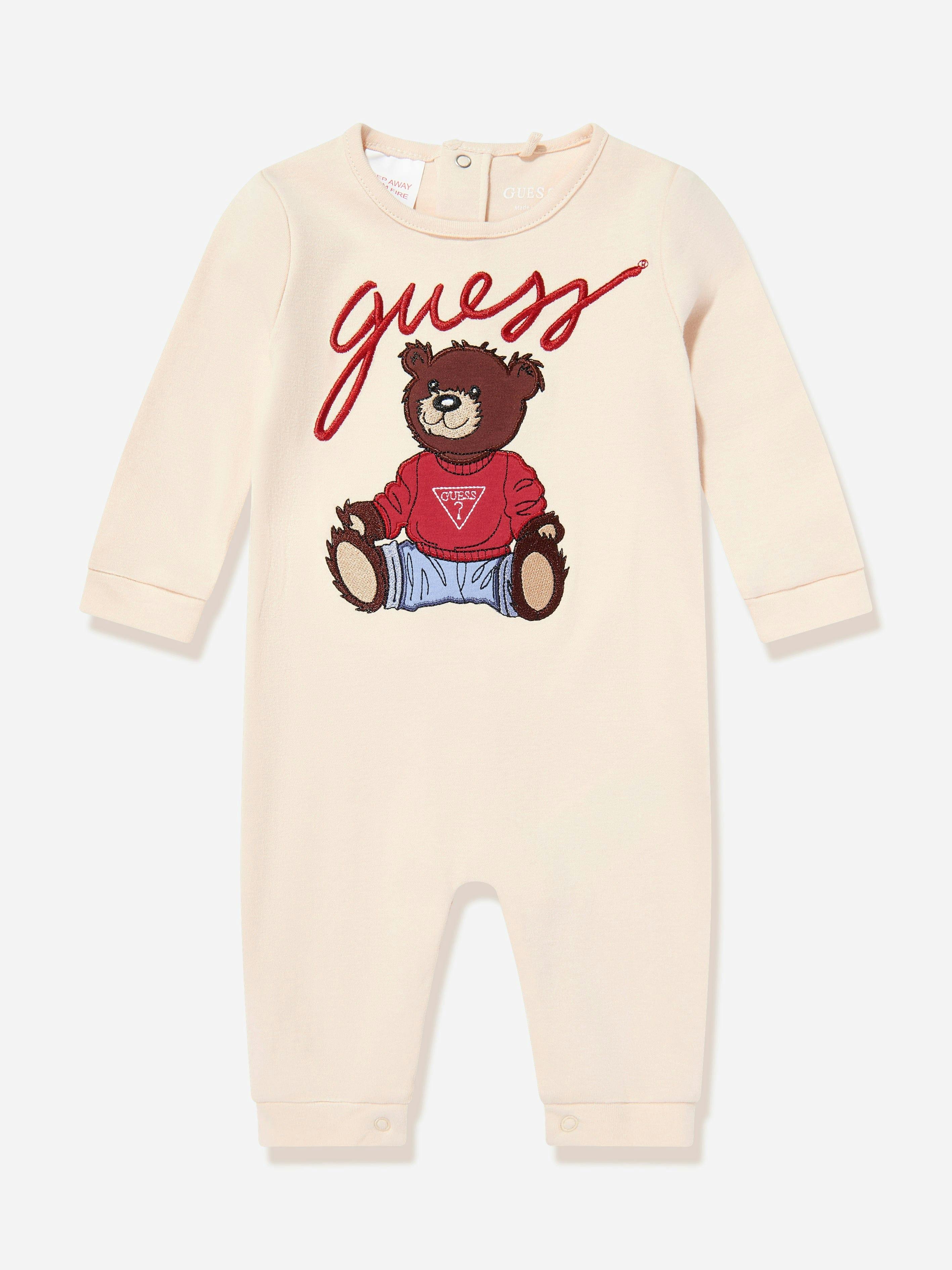 Guess Unisex Infant Beige Baby Teddy Bear Romper In - 12 Mths