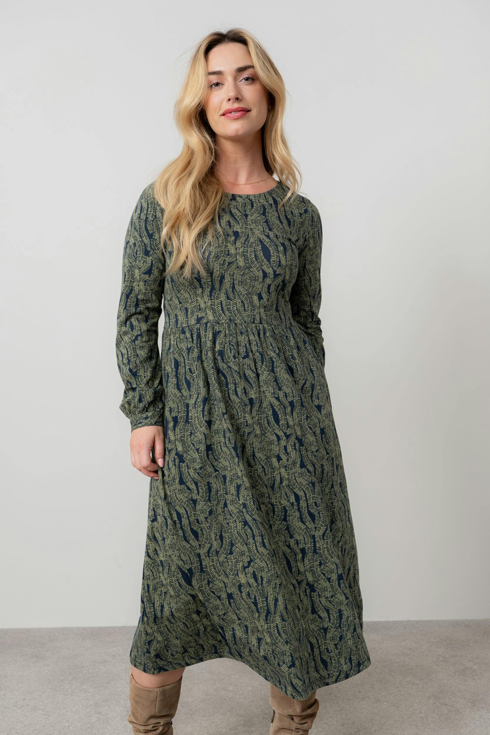 Lily & Me Damson Cotton Jersey Midi Dress Navy - 08 - Navy
