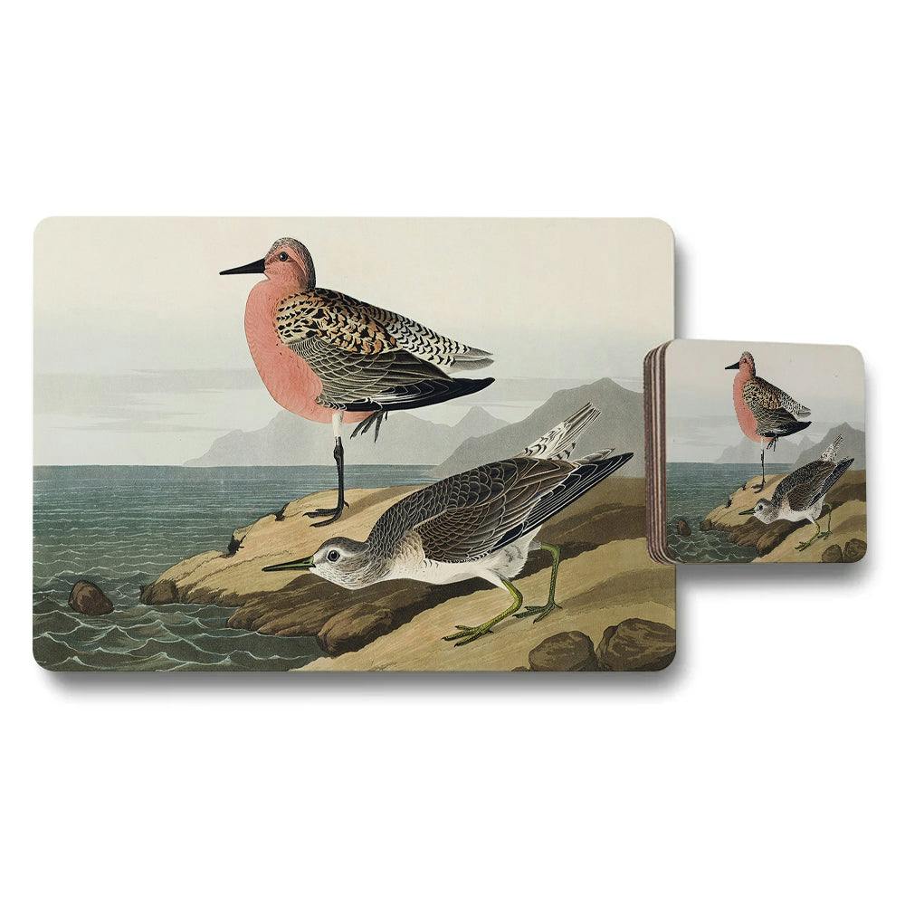 Rackhams Pink Birds On The Shore Placemat And Coaster Set Vintage Illustration