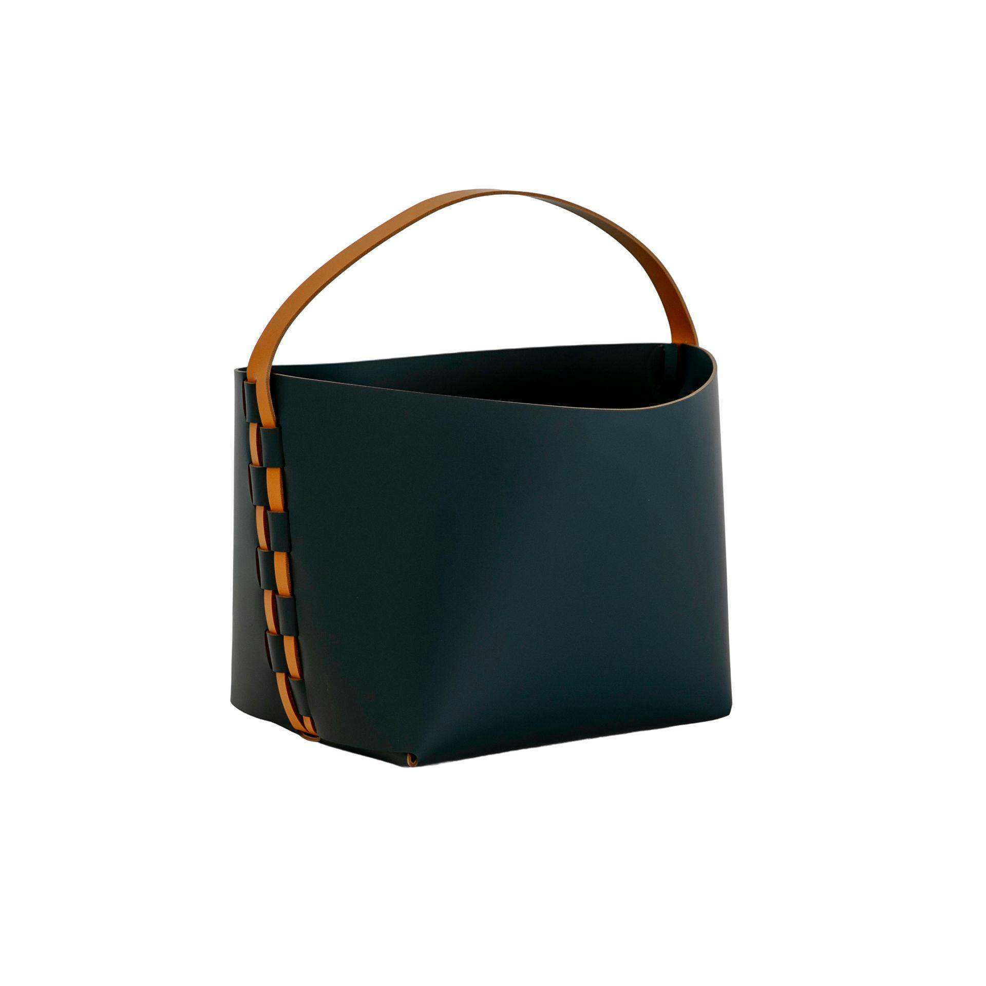Angel Cerdá Dark/Blue Rectangular Decorative Storage Basket In Regenerated Leather With Handle 3308