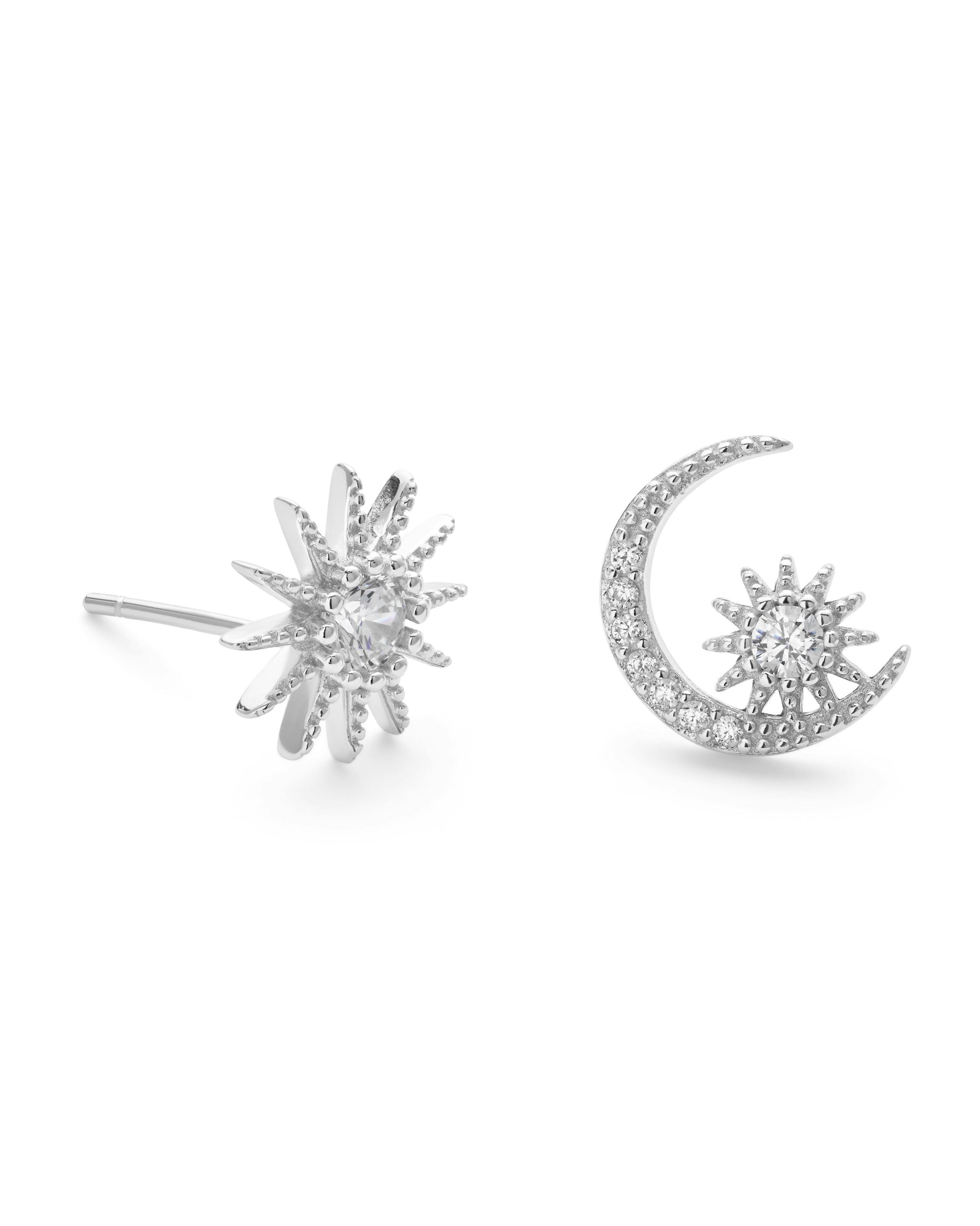 Elk & Bloom Silver Sterling Star And Crescent Moon Earrings - No Thank You