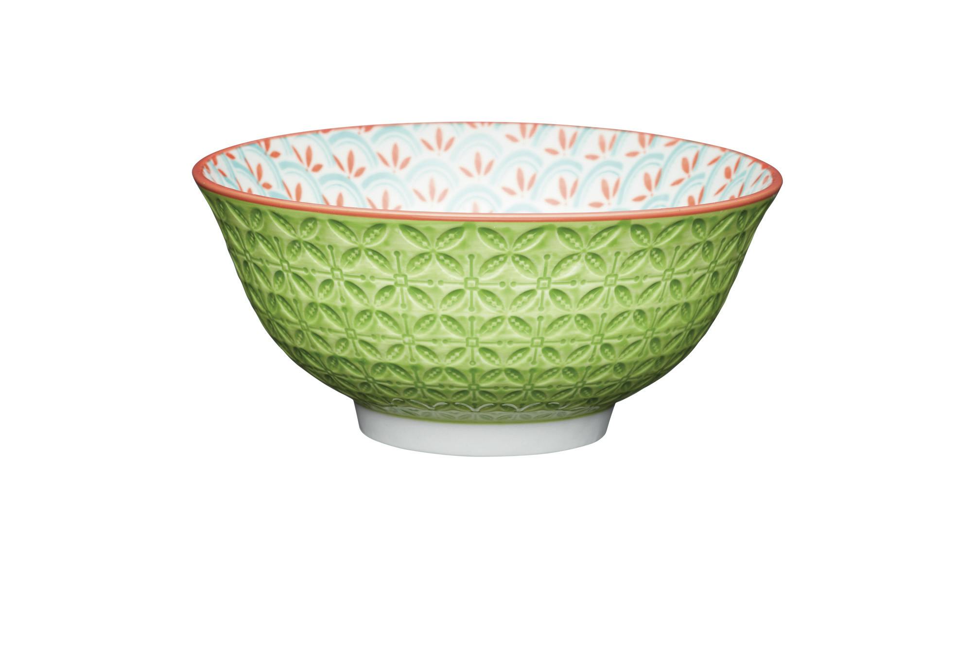 Rackhams Green Geometric Lime Ceramic Bowl, 16Cm - Stoneware - Bowls