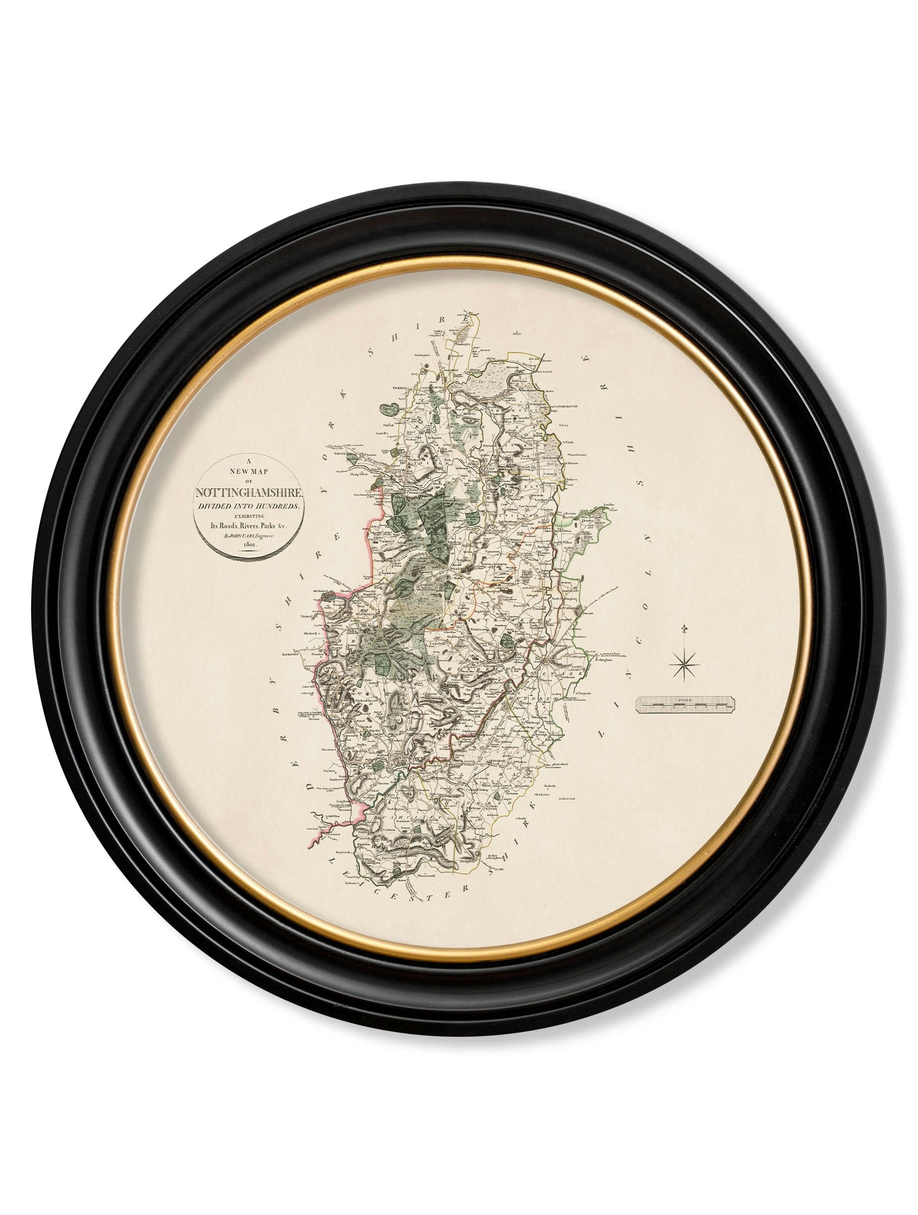 Rackhams Black C.1806 County Maps Of England - Round - 70 X 70Cm - Nottinghamshire
