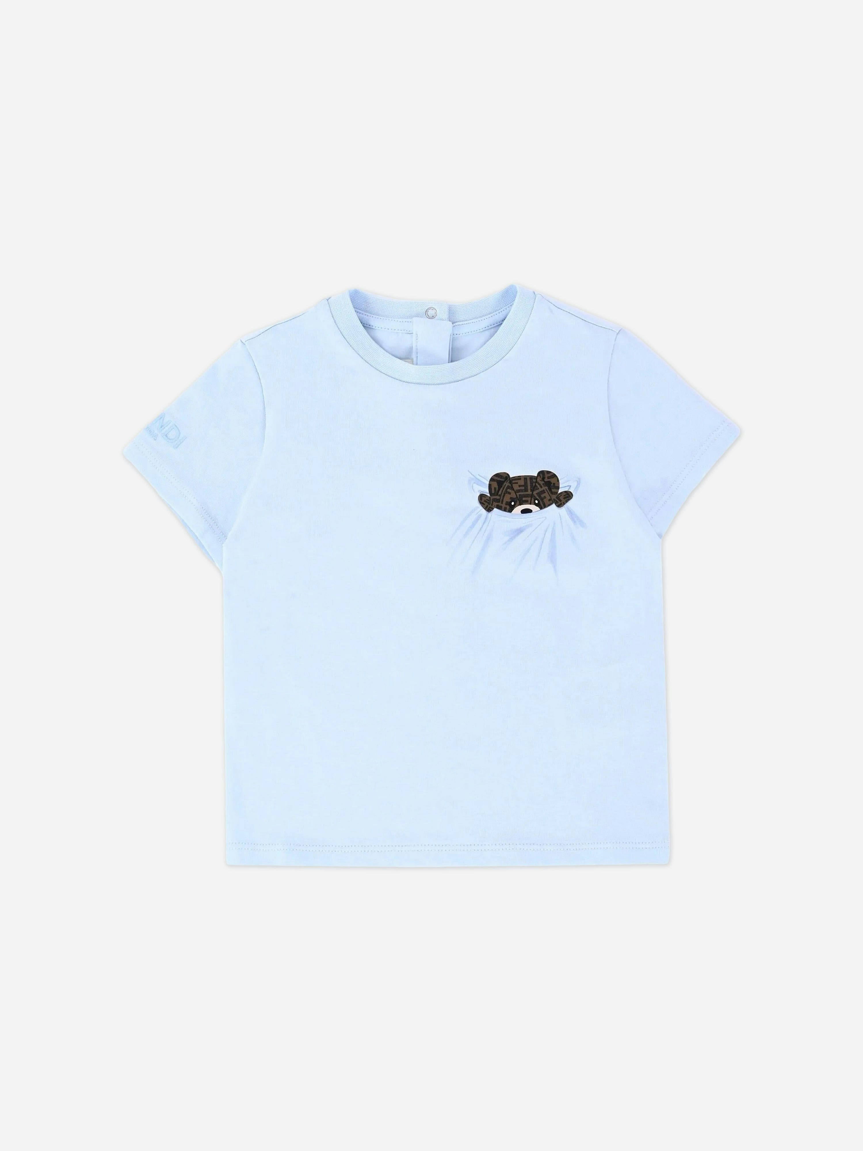 Fendi Kids Boys Blue Fendi Baby Bear T-Shirt In - 18 Mths