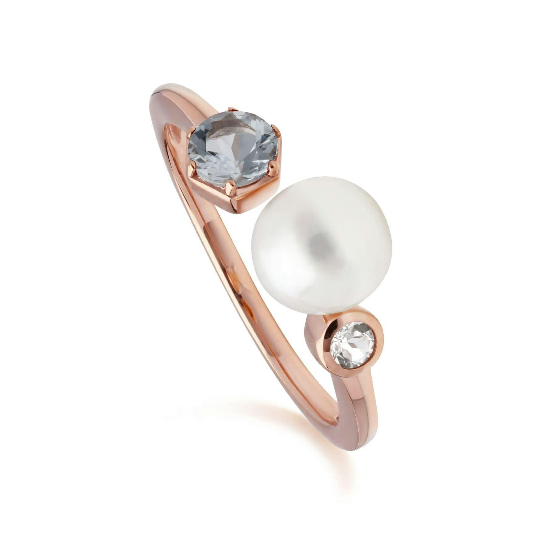 Gemondo Gold/Silver Modern Pearl, Aquamarine & Topaz Open Ring In Rose Plated - P