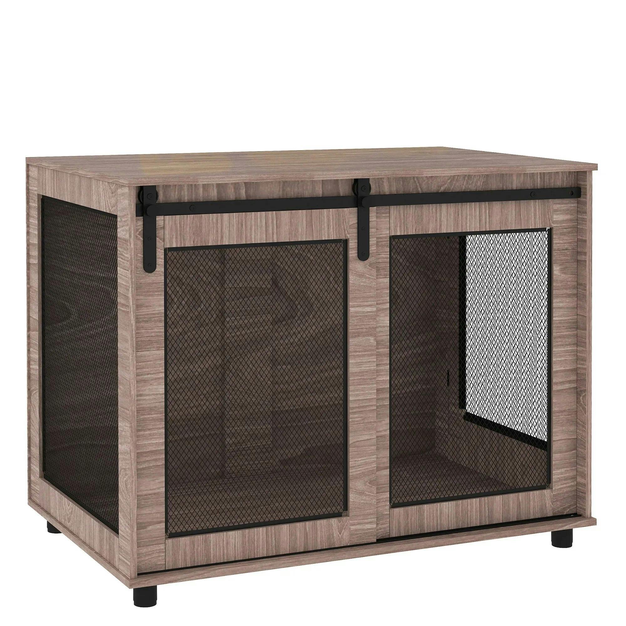 Bobobiy Brown Dog Crate Furniture With Sliding Door For Large Dogs, Walnut - Walnut