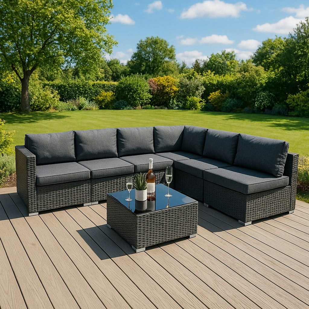 Rackhams Black Serafina Rattan Modular 7 Piece Furniture Set