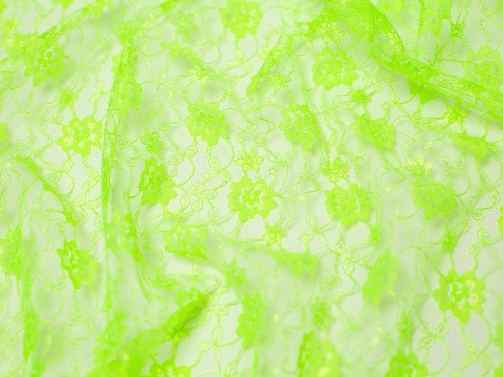 Minerva Green Core Range Delicate Lace Fabric - Flowers Design Dressmaking Fabric, 112.5 Cm / 45" Wide - Per Metre - Fluorescent
