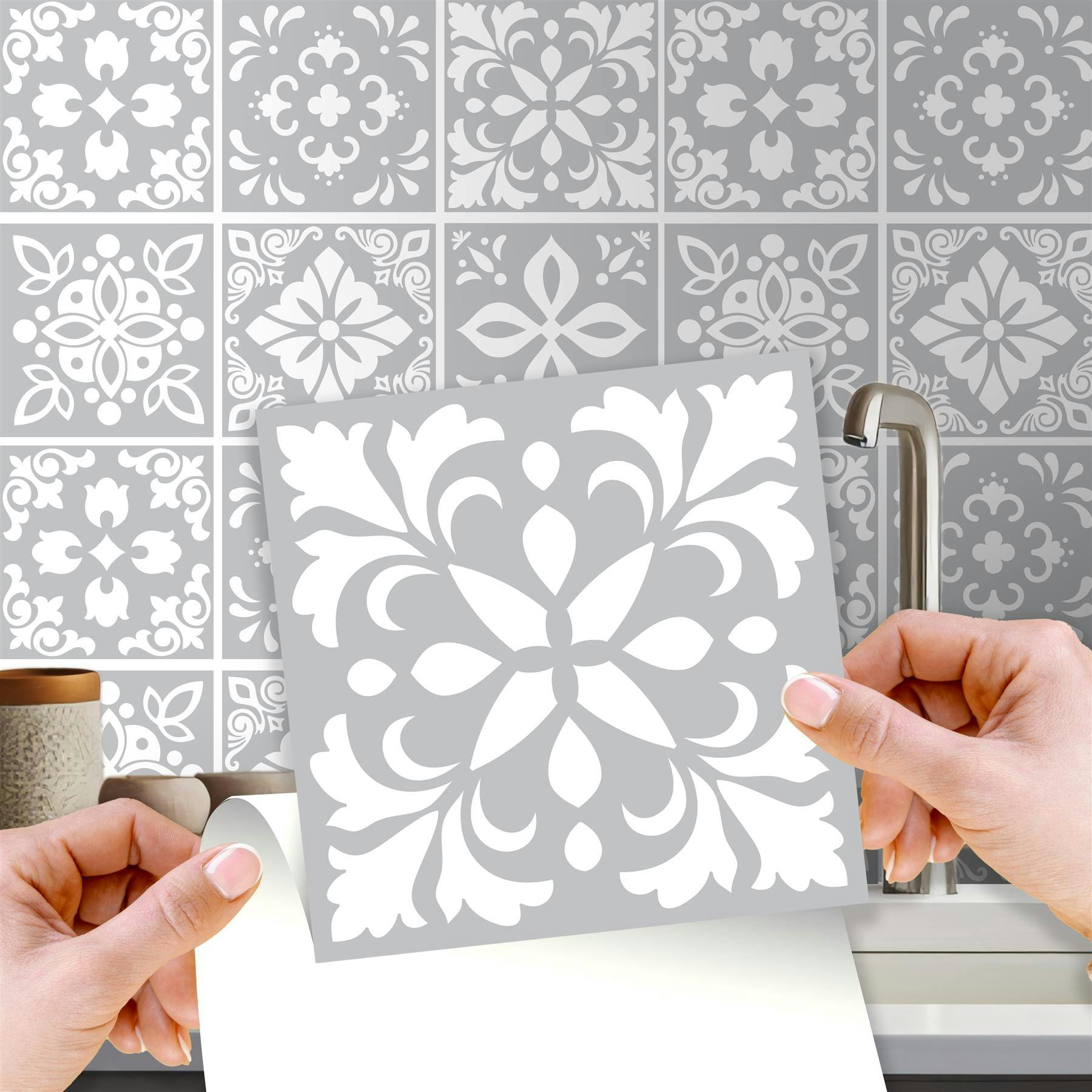 B&Q -  Andalu Light Grey Cement Spanish Peel And Stick Wall Tiles Stickers24Pcs Adhesive Stick On Tiles For Kitchen 15X15Cm - Image 4