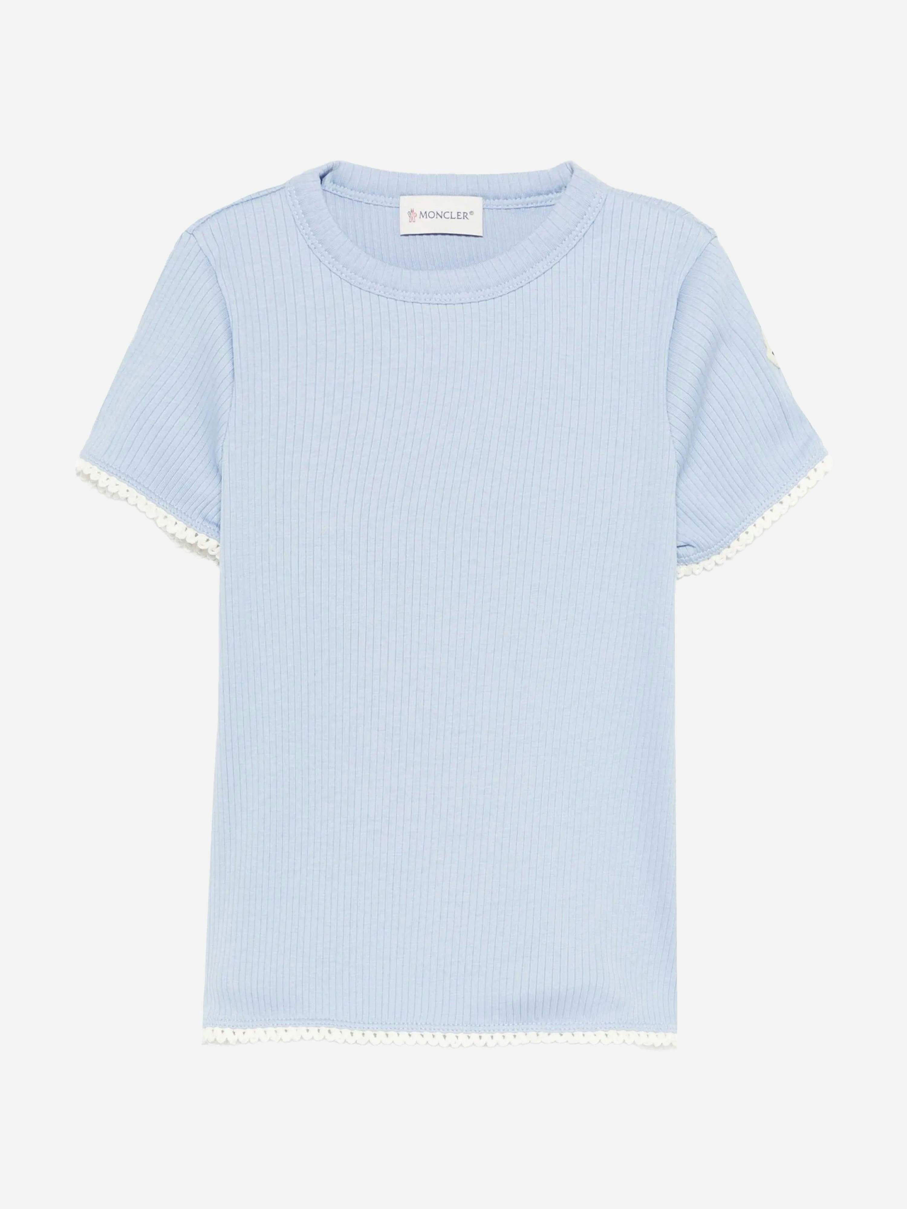 Moncler Enfant Girls Blue Cotton Logo T-Shirt In - 12 Yrs