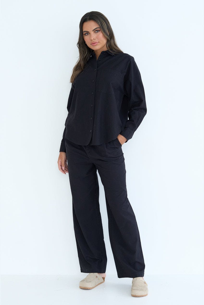 Urban Bliss Black Linen Blend Wide Leg Trouser - 8