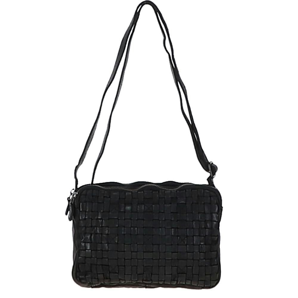 Ashwood Black Three Section Vintage Woven Leather Shoulder Bag - One Size - Leather
