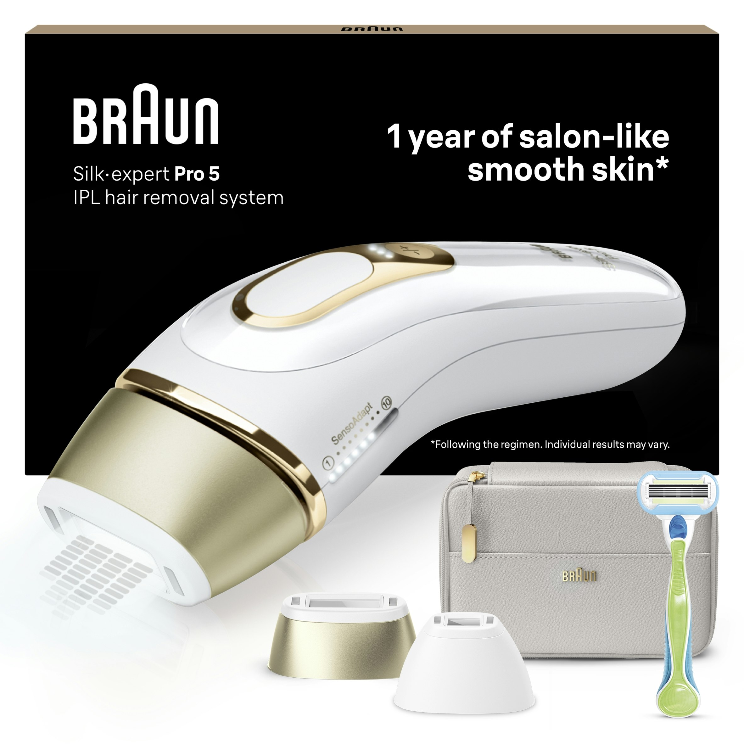 Braun White/Gold Ipl Silk-Expert Pro 5, At Home Hair Removal Device With Pouch, Pl5124