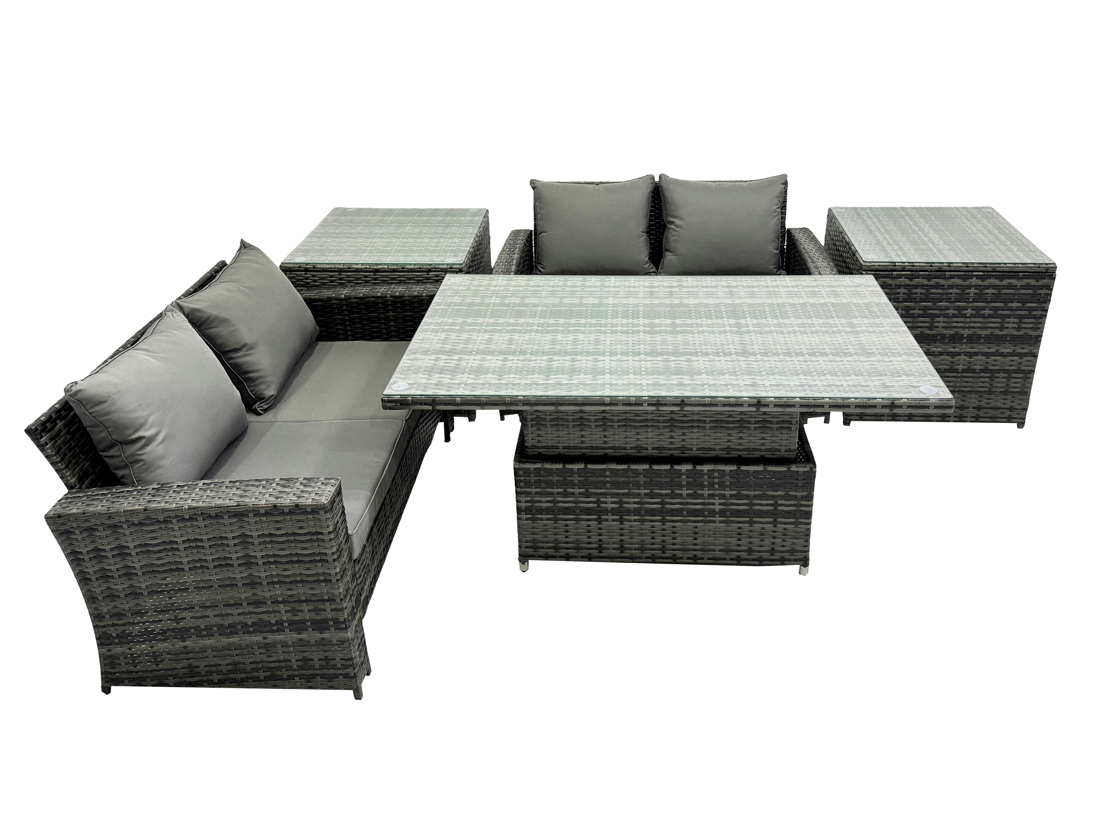 Fimous Dark/Grey Outdoor Love Sofa Set 4 Seat Rattan Garden Furniture Set With Adjustable Lifting Dining Or Coffee Table Mixed