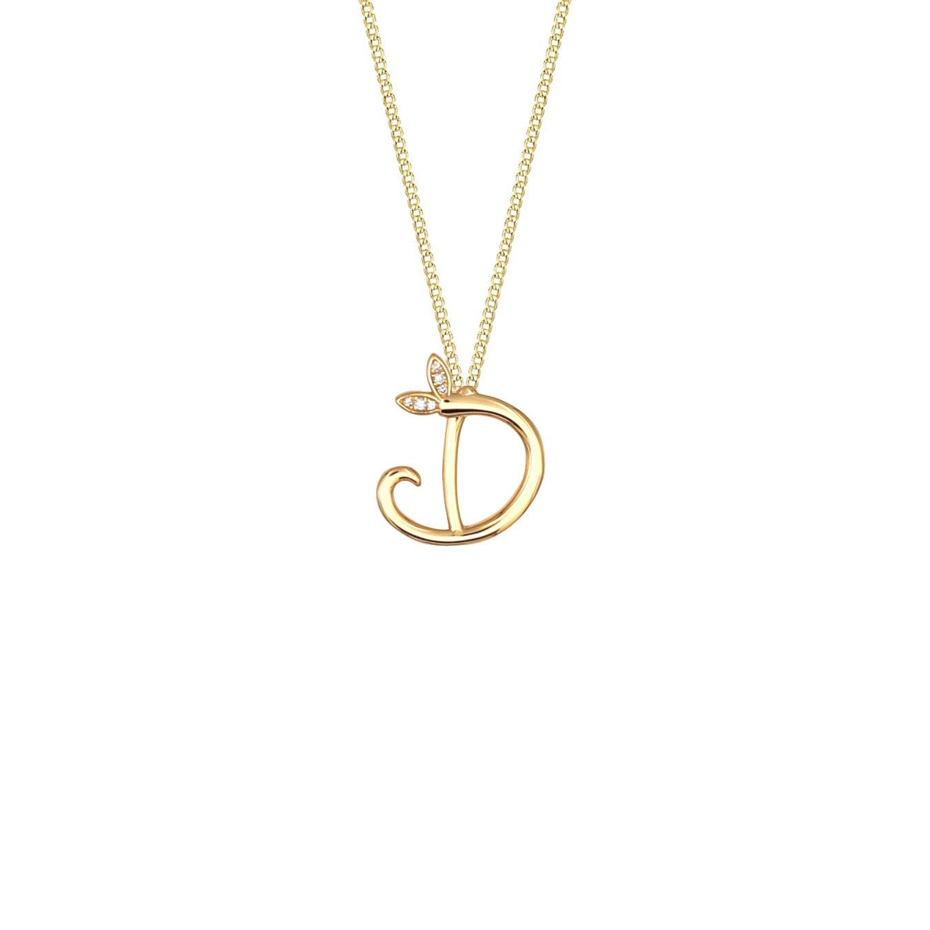 Say It With Yellow/Gold Winged Diamond Initial Necklace - D