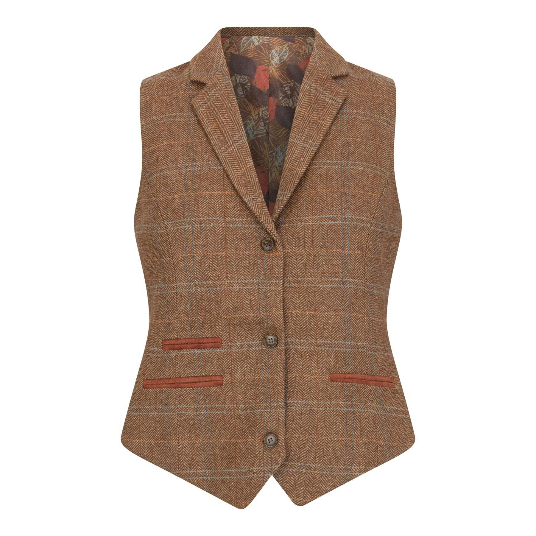 Truclothing Women's Brown Oak Tailored Fit Tweed Waistcoat In Herringbone Check - Oak - Uk 2XL/18 | Eu 44 | Us 14