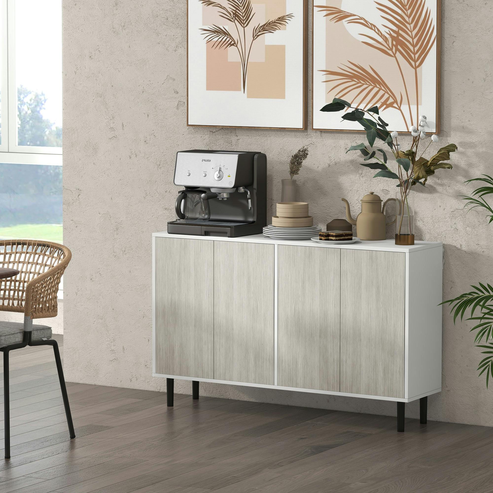 Homcom White Sideboard Storage Cabinet With Adjustable Shelves - Four Compartments, Push-Open Doors, Anti-Tip, 75X121x37 Cm, 50 Kg, 83A-061V80gy - Image 4