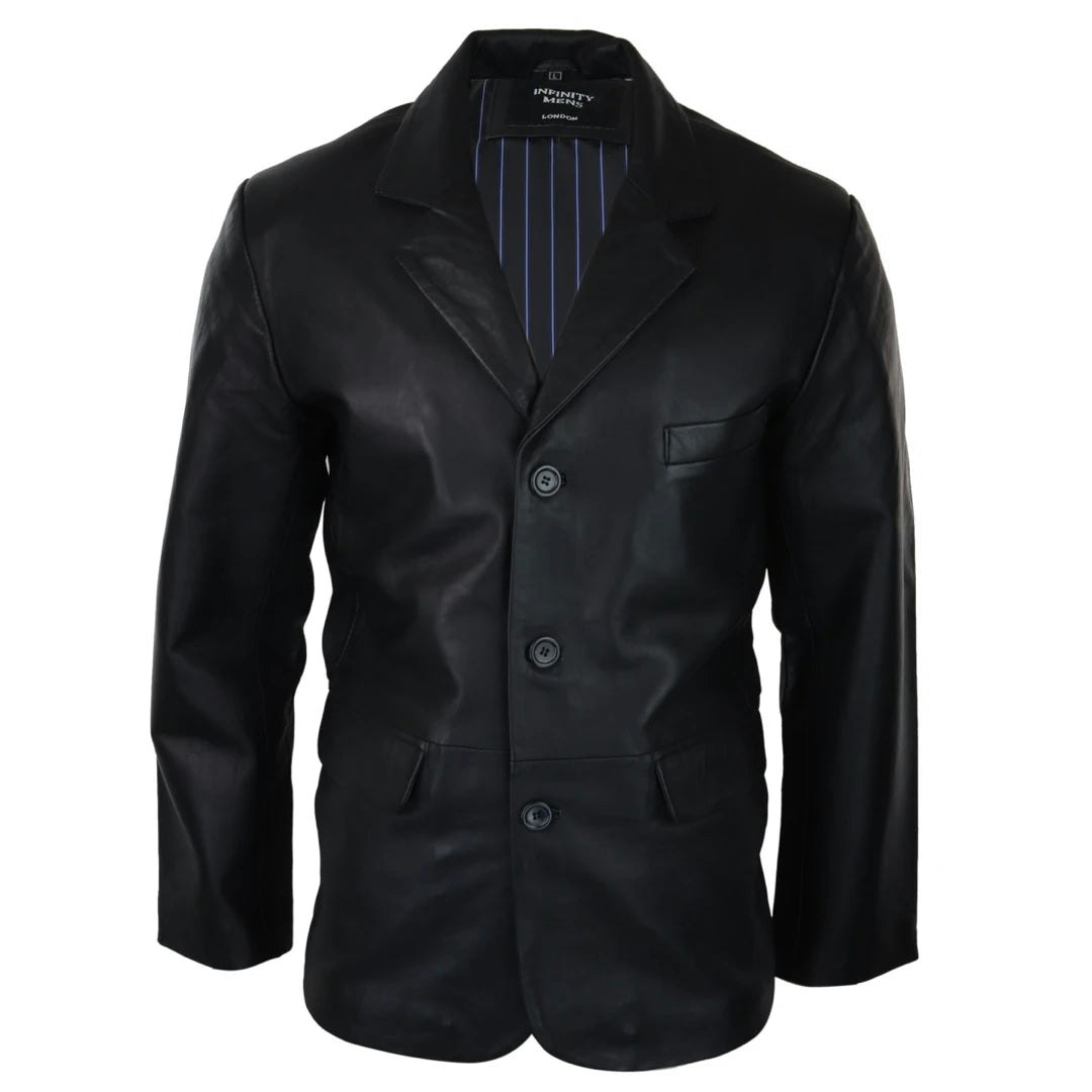 Infinity Leather Men's Black Leather Company Leather Jacket Classic Blazer - 3XL