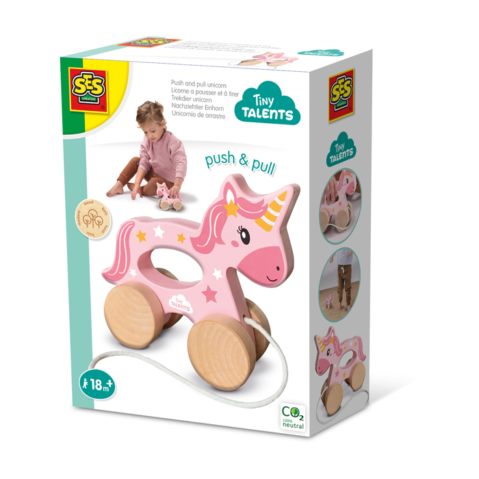 Ses Creative Pink Push And Pull 2 In 1 Wooden Unicorn