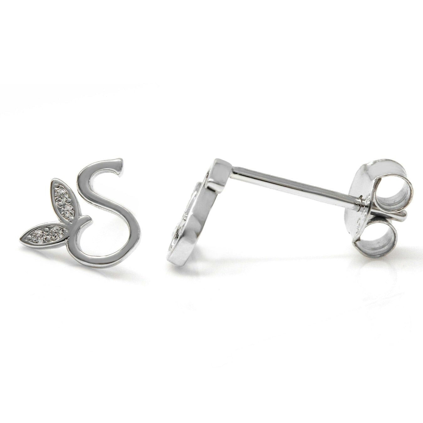 Say It With Silver Winged Initial Earrings - Sterling - S