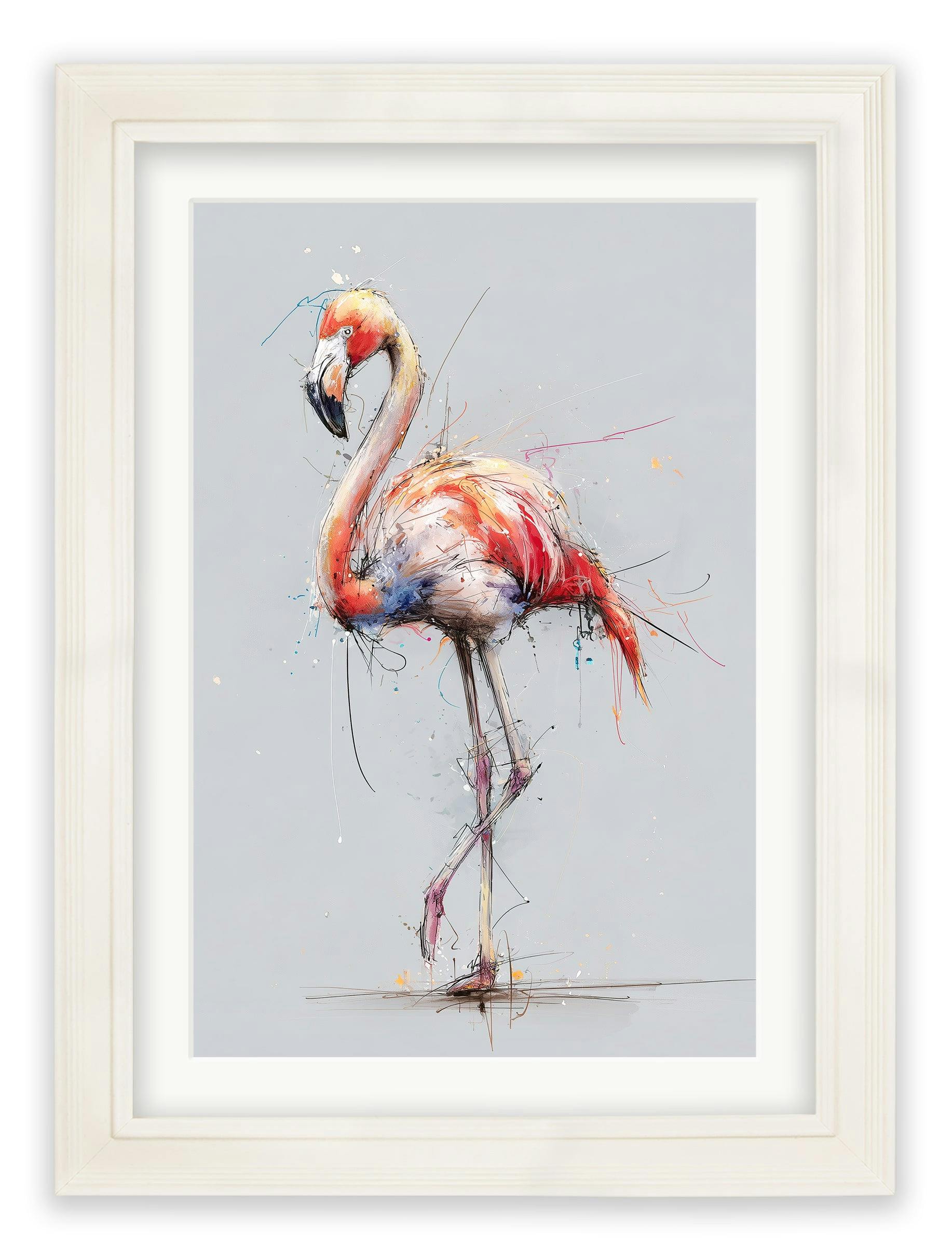Rackhams Pink/Cream Flamingo Cosy Sketch - Hurstwood Frame - Flamingo Cosy Sketch - 50 X 70Cm (A2)